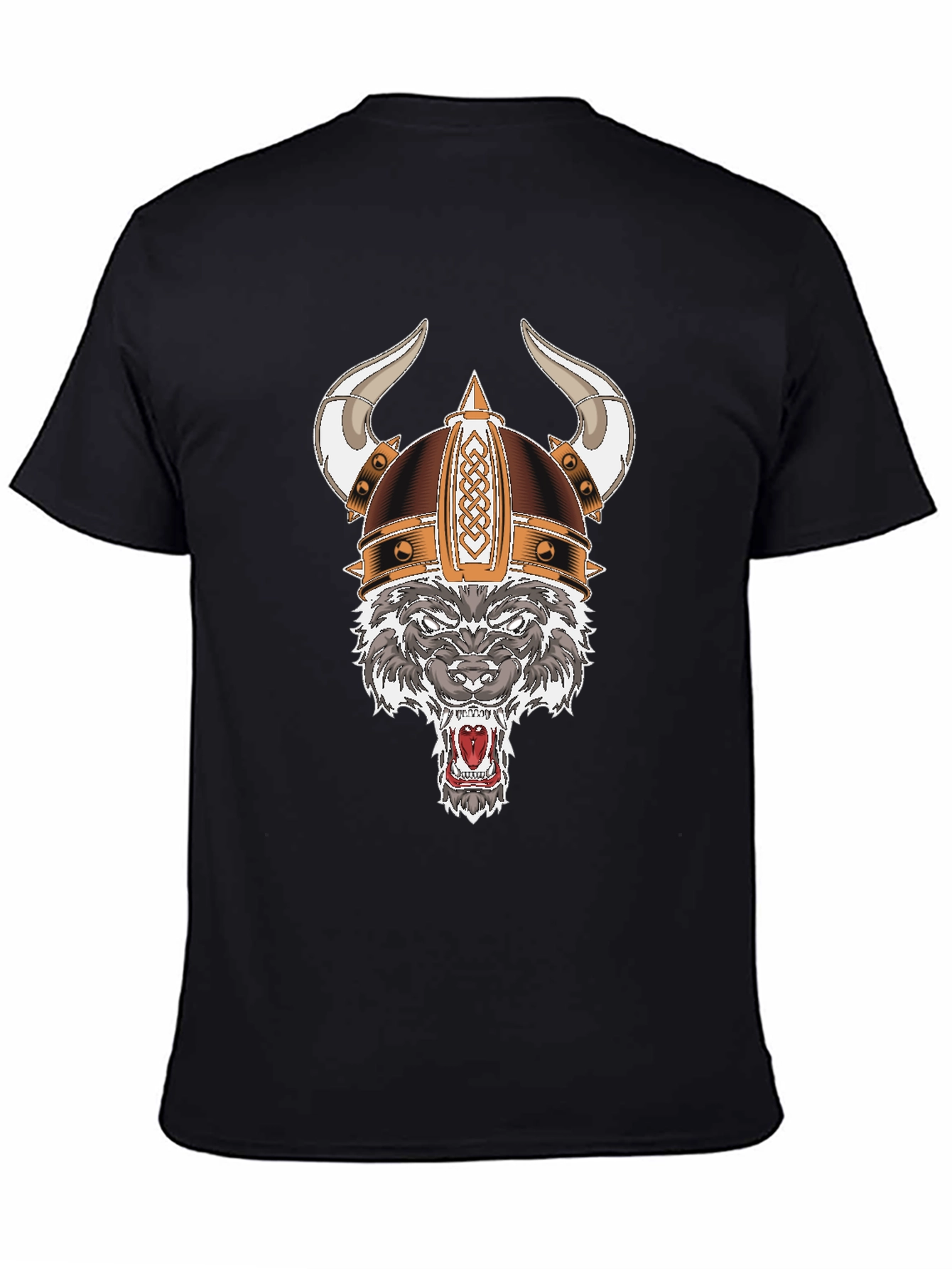 Black Wolf Viking Helmet T-Shirt view 4