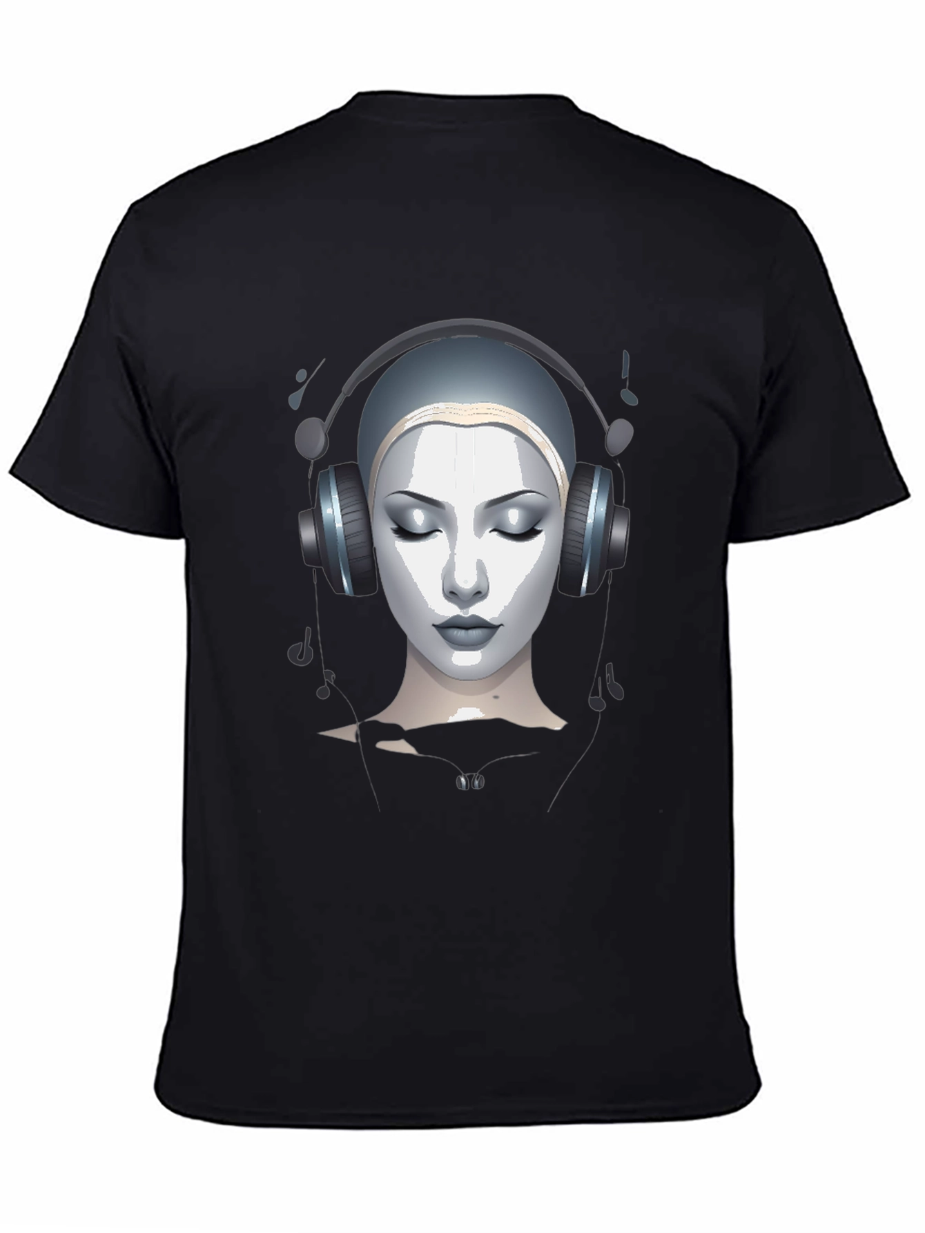 Black Abstract Woman with Headphones Graphic Tee view 4