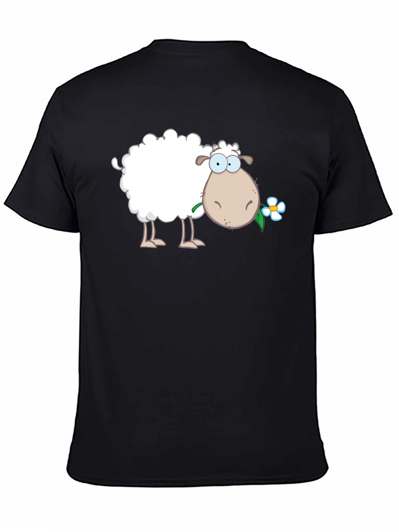 Black Funny Sheep with Flower Black T-Shirt view 4