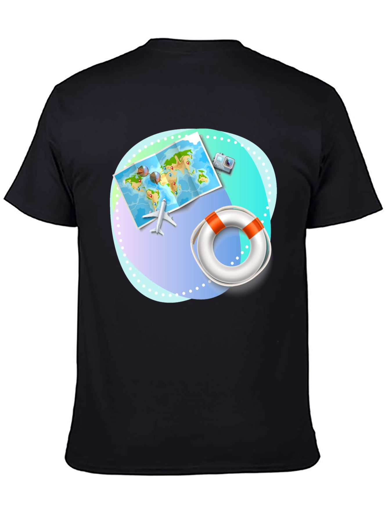 Black Travel Adventure T-Shirt - Black Crew Neck Tee view 4