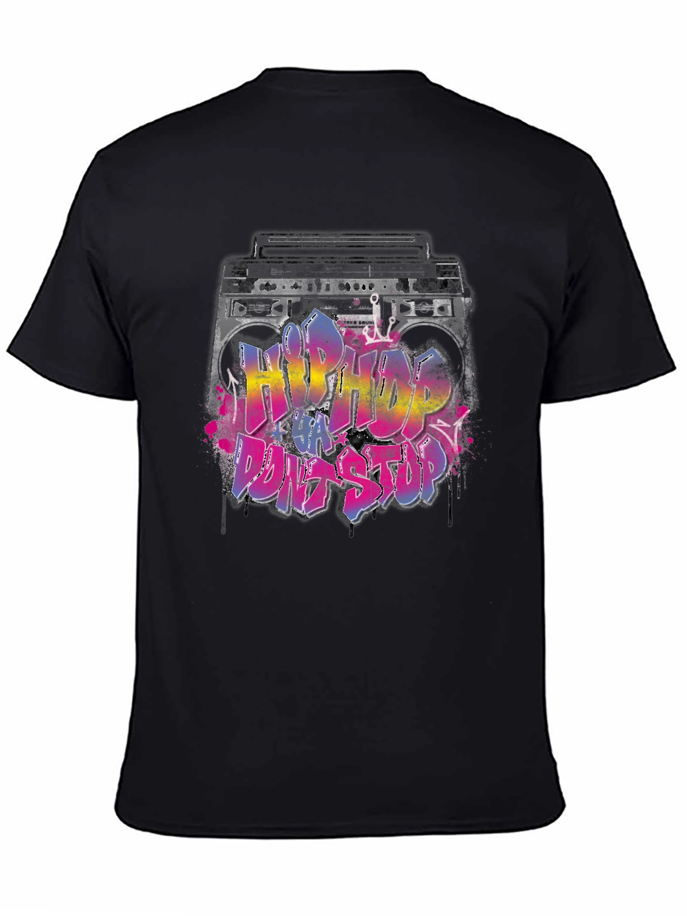 Black Hip Hop Boombox Graphic T-Shirt view 4