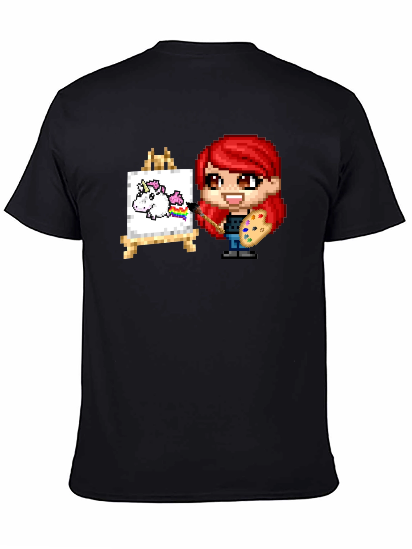 Black Unicorn Artist Pixel Art Graphic Tee view 4