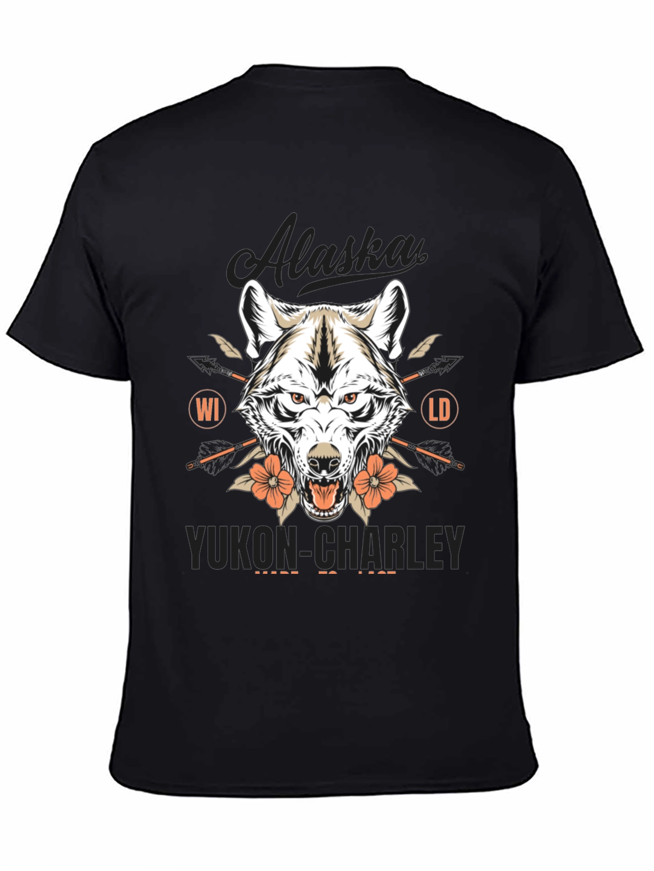 Black Alaska Yukon Charley Wolf Graphic T-Shirt view 4