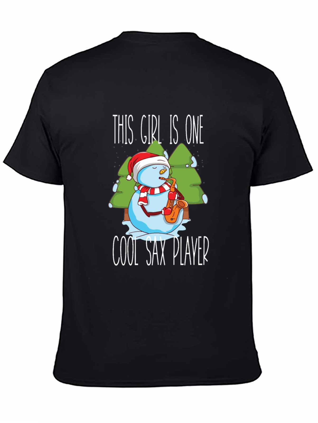 Black Cool Sax Player Snowman Graphic T-Shirt view 4