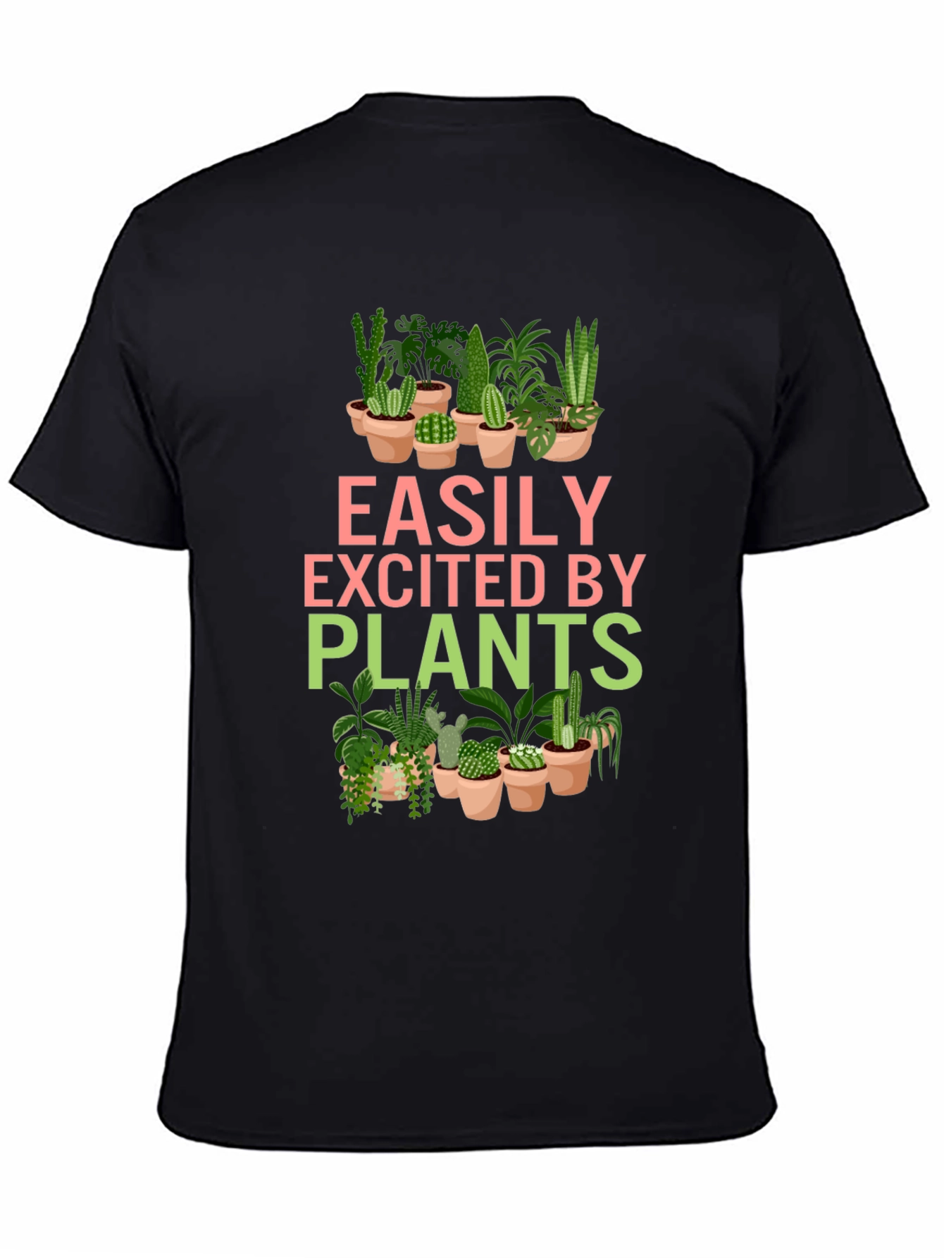 Black Easily Excited By Plants Graphic T-Shirt view 4