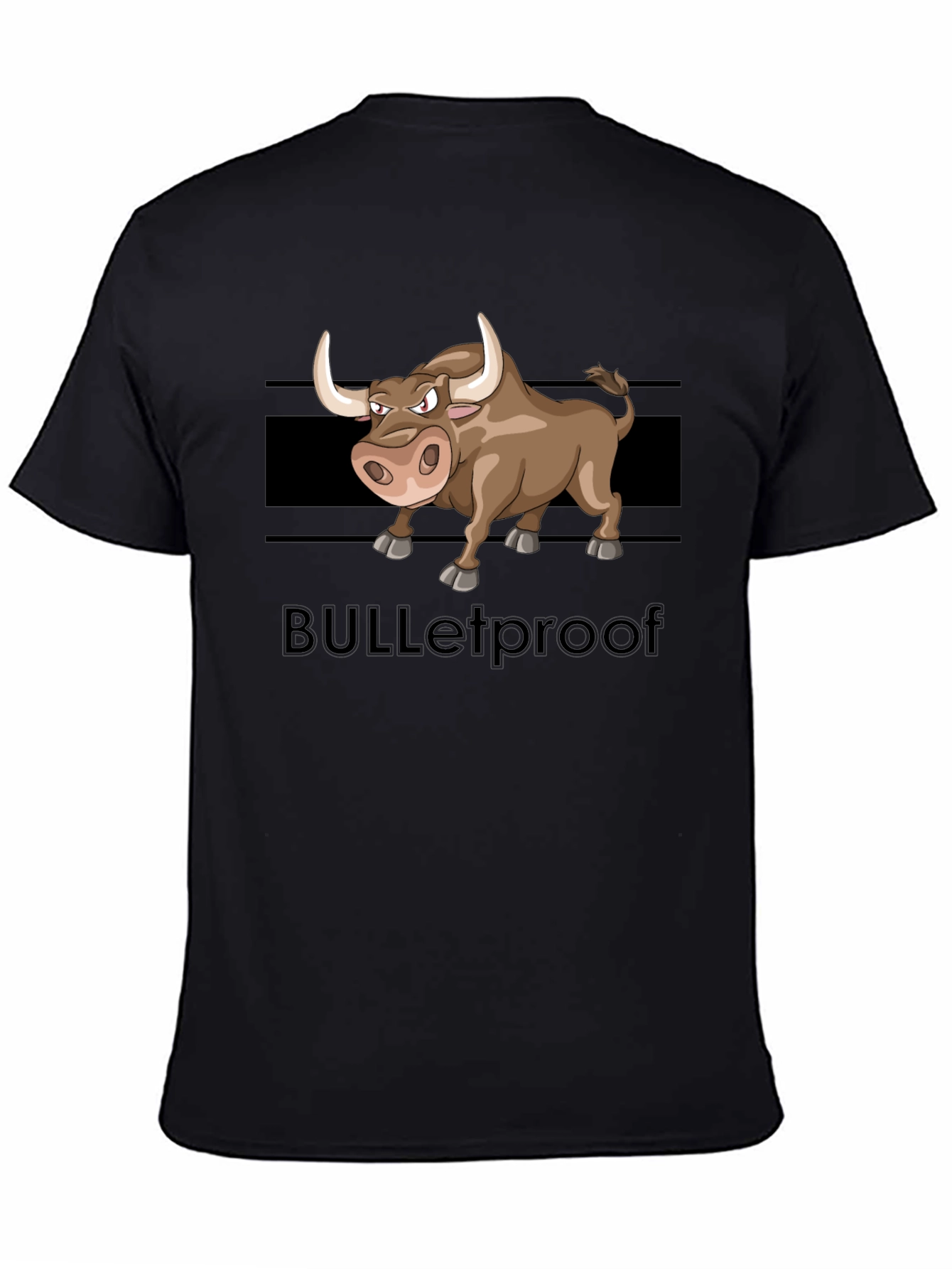 Black Cartoon Bull Graphic Tee - "BULLETproof" Black T-Shirt view 4
