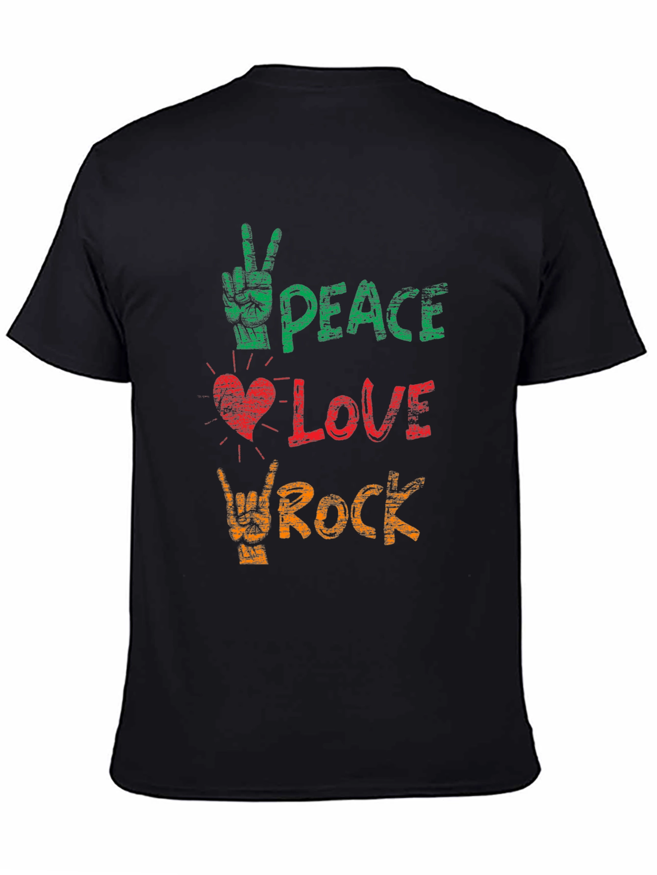 Black Peace Love Rock Graphic Tee - Black Cotton T-Shirt view 4