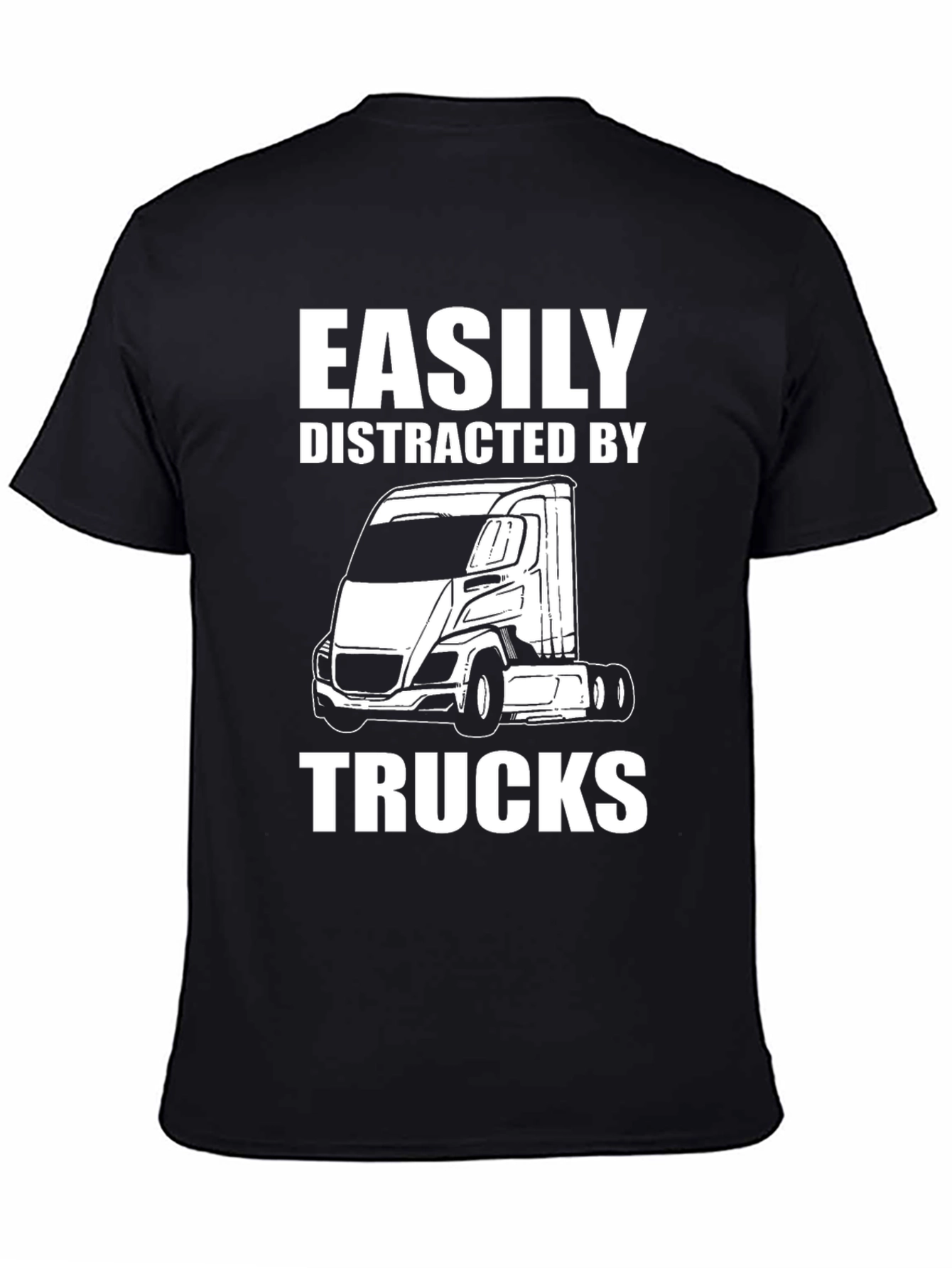 Black Easily Distracted By Trucks Funny T-Shirt view 4