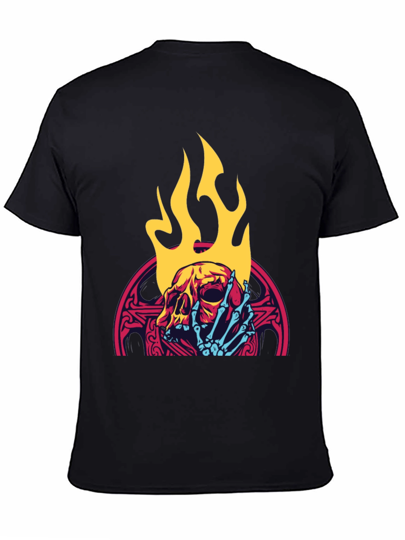 Black Skull & Flames Graphic Tee - Cool & Edgy view 4