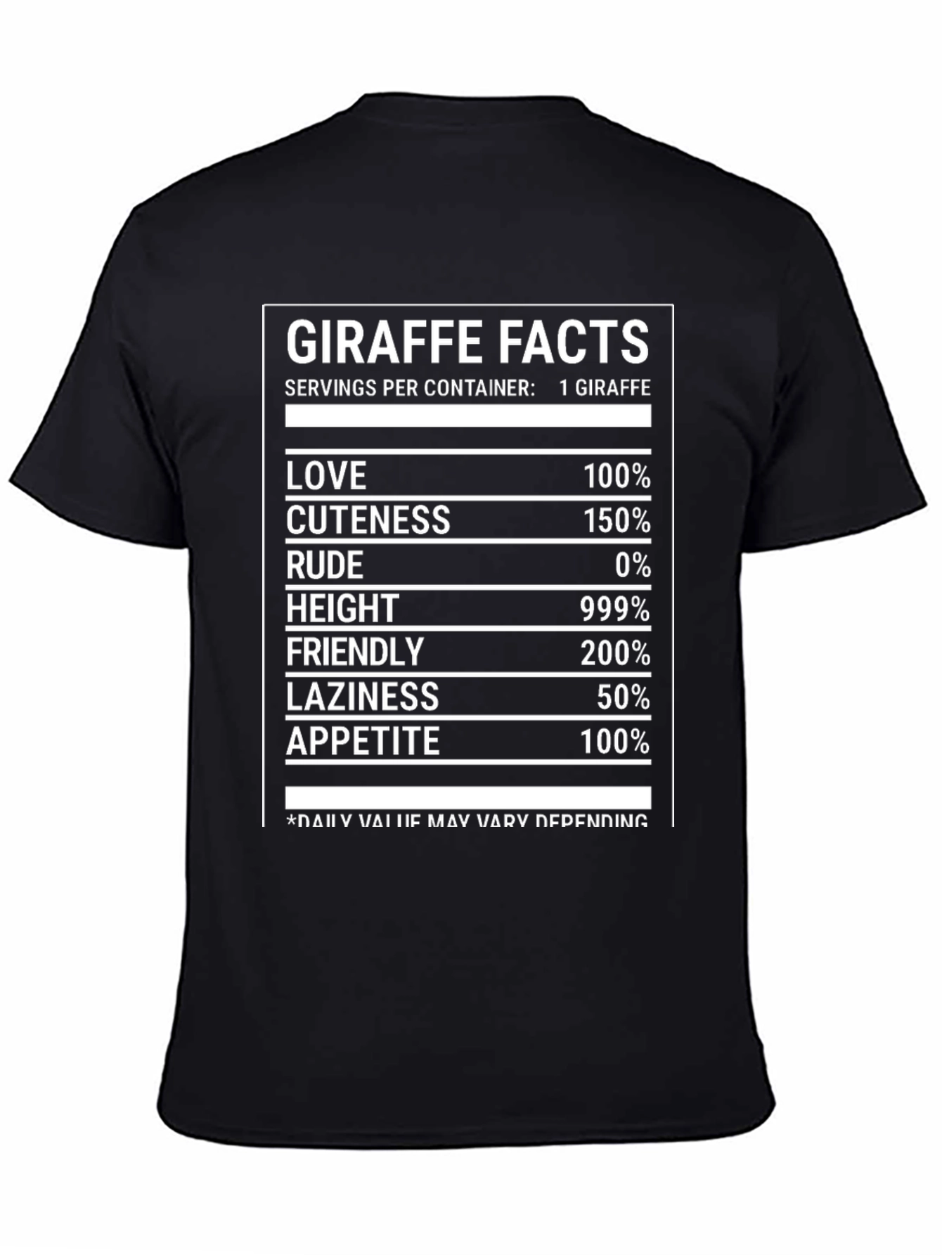 Black Giraffe Facts Funny T-Shirt Nutrition Label Humor Tee view 4