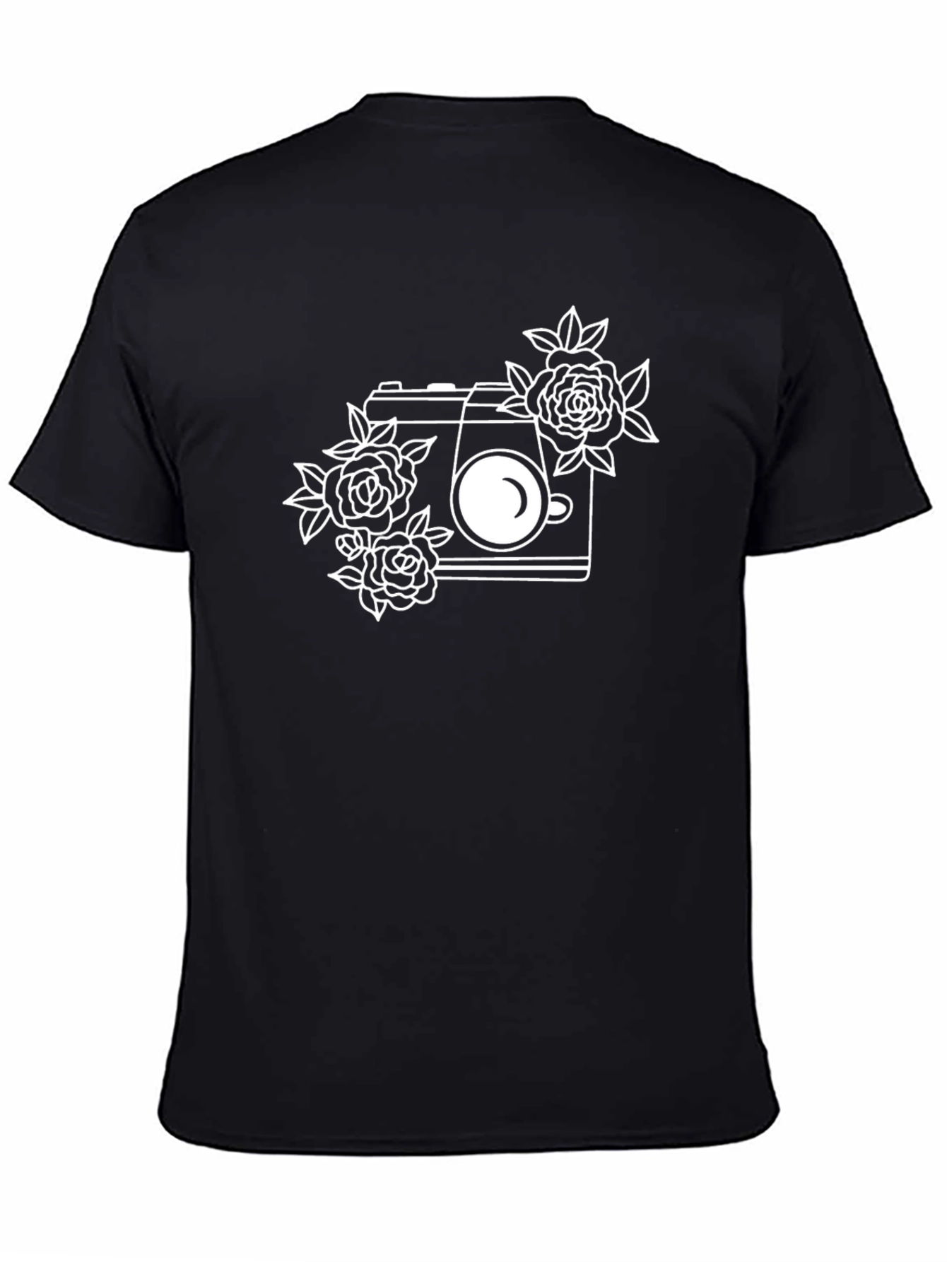 Black Floral Camera Graphic Tee - Stylish & Unique view 4