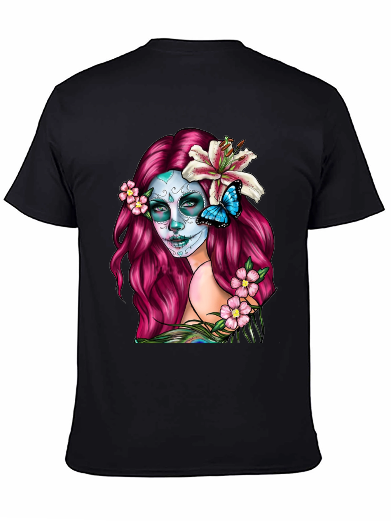 Black Sugar Skull Woman Graphic T-Shirt - Day of the Dead view 4