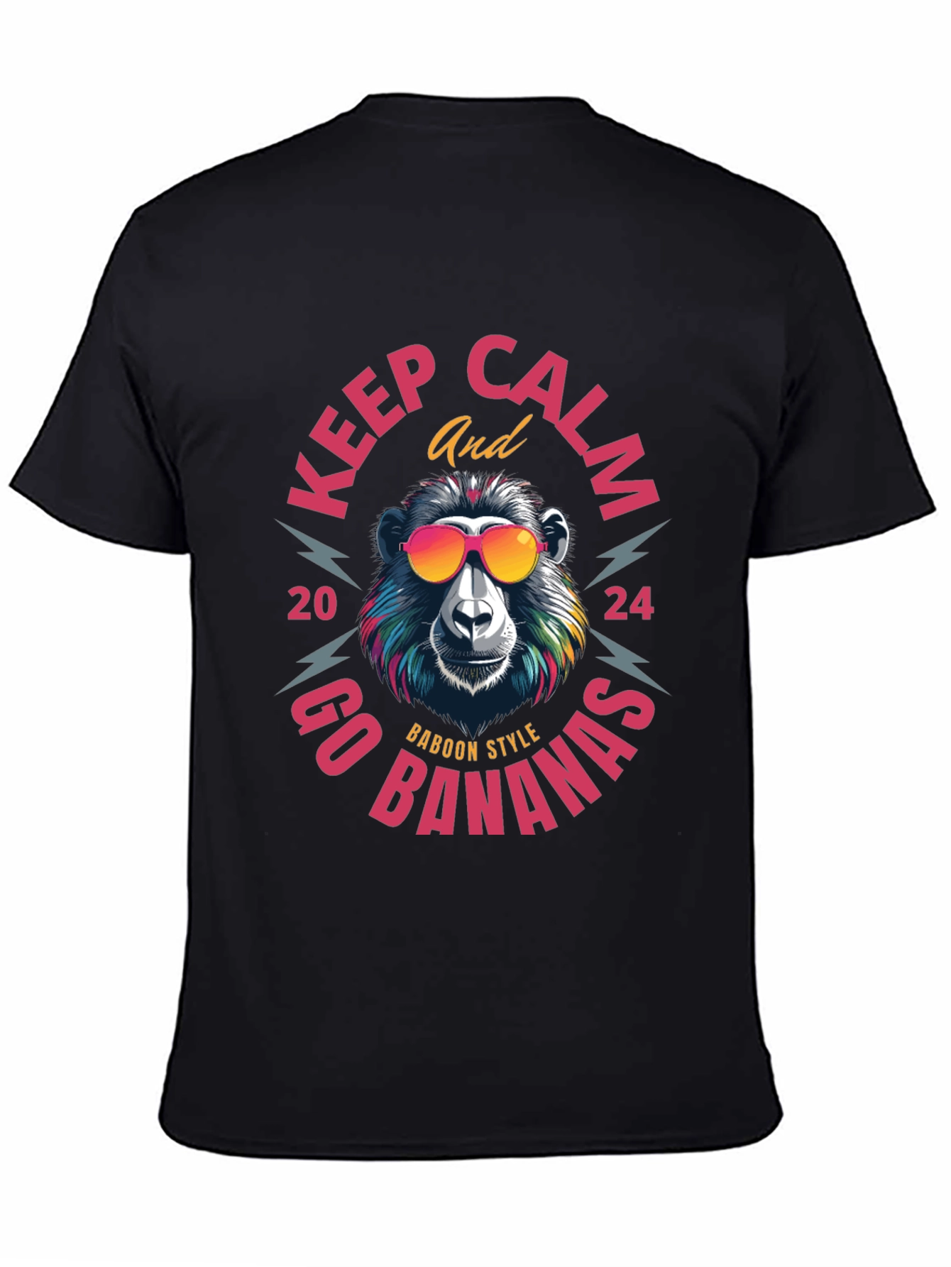 Black Keep Calm Baboon Style T-Shirt view 4