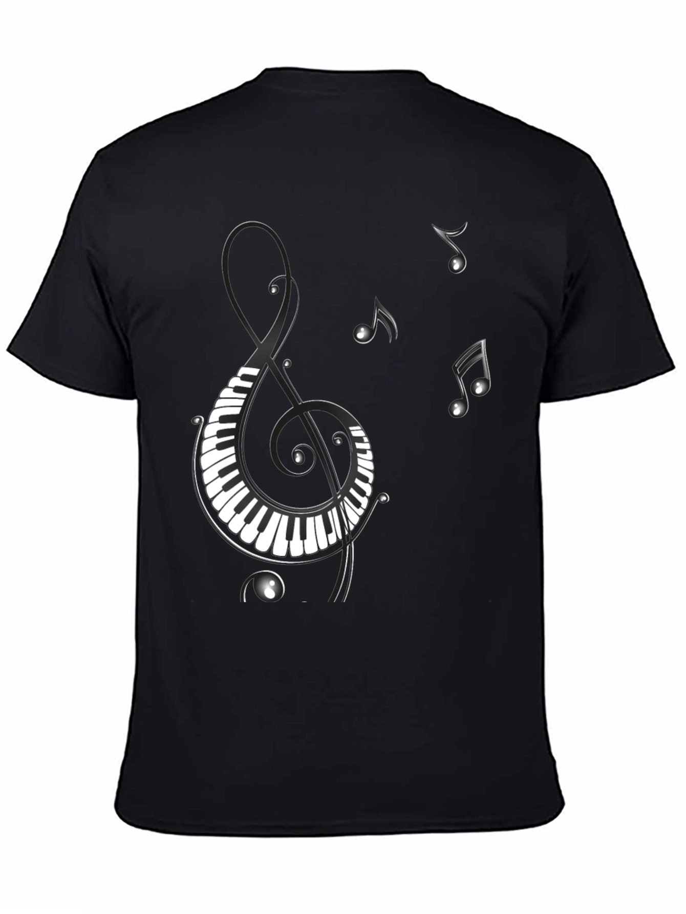 Black Musical Notes Piano Treble Clef Graphic T-Shirt view 4