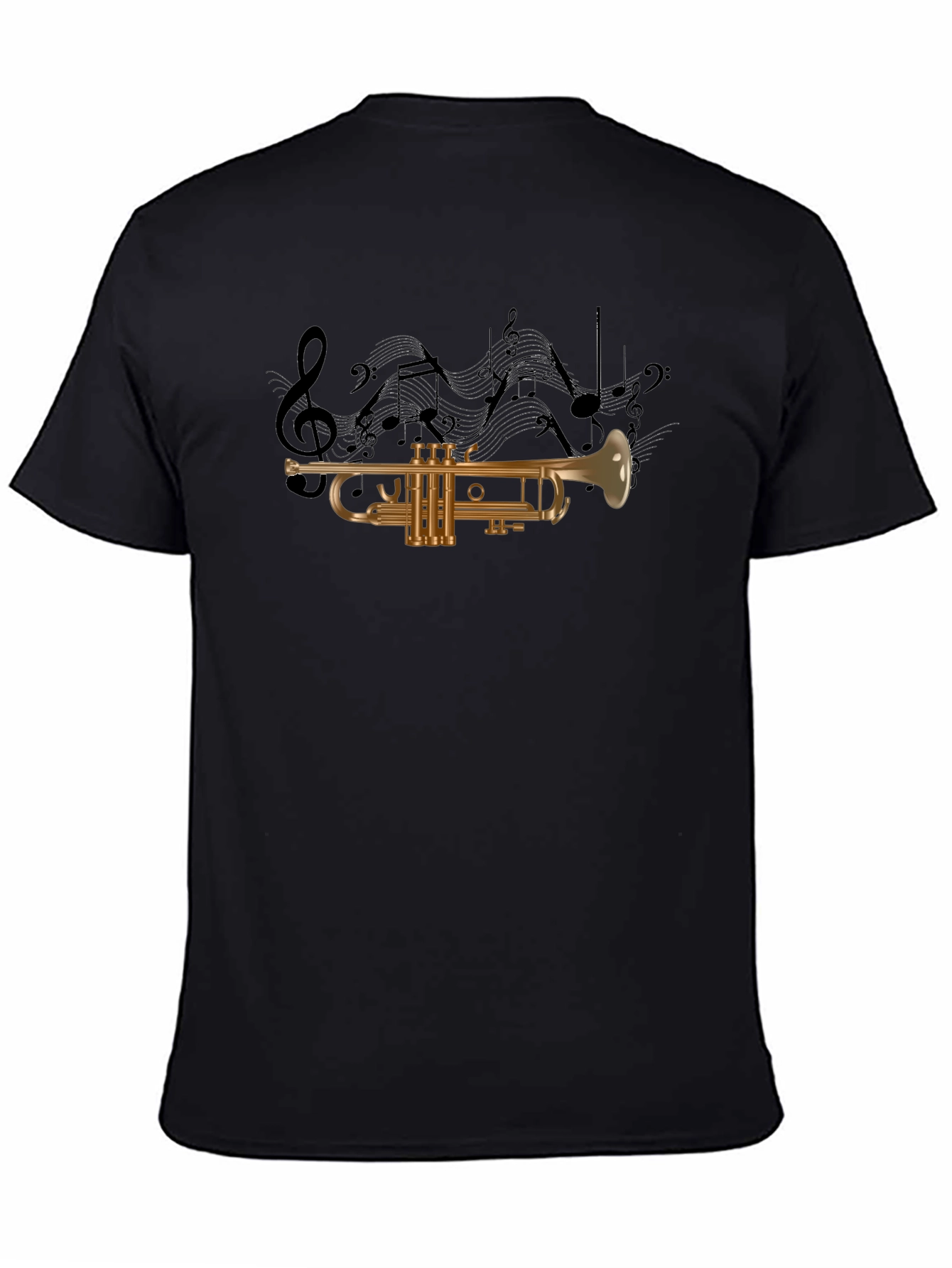 Black Musical Trumpet Graphic T-Shirt - Black Cotton Tee view 4