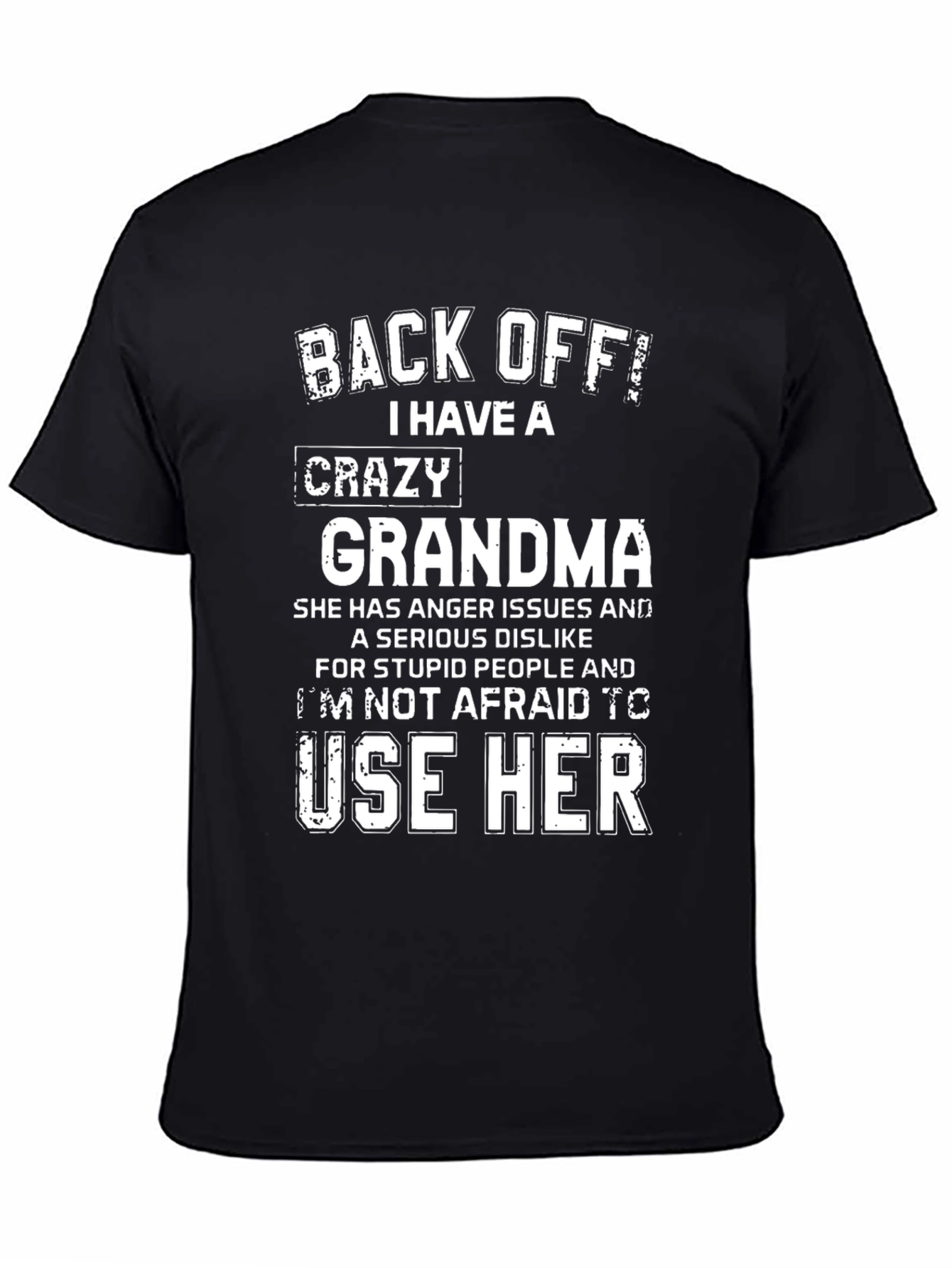 Black Crazy Grandma Graphic Tee - Novelty Humor T-Shirt view 4