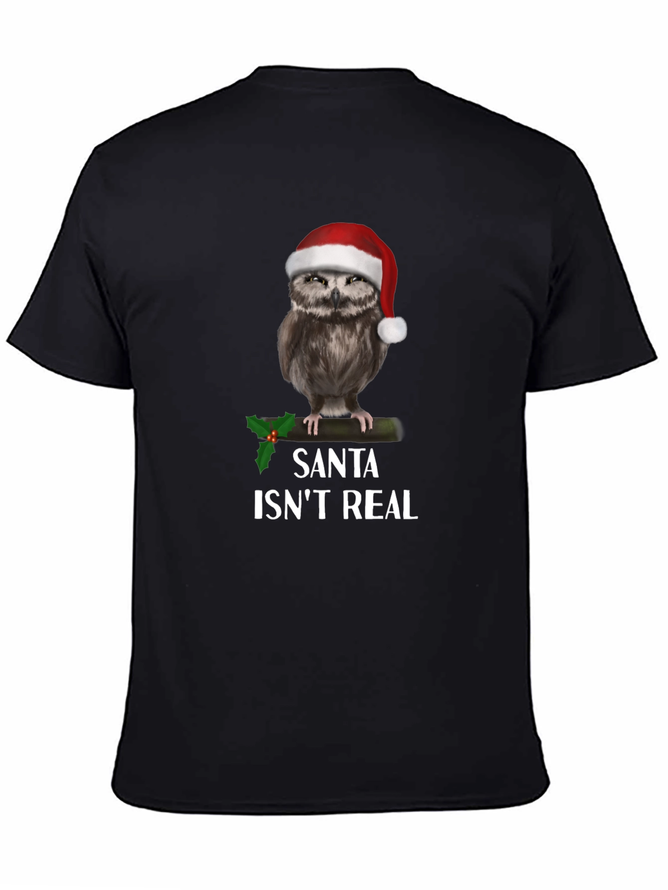 Black Santa Isn't Real Owl Christmas T-Shirt view 4