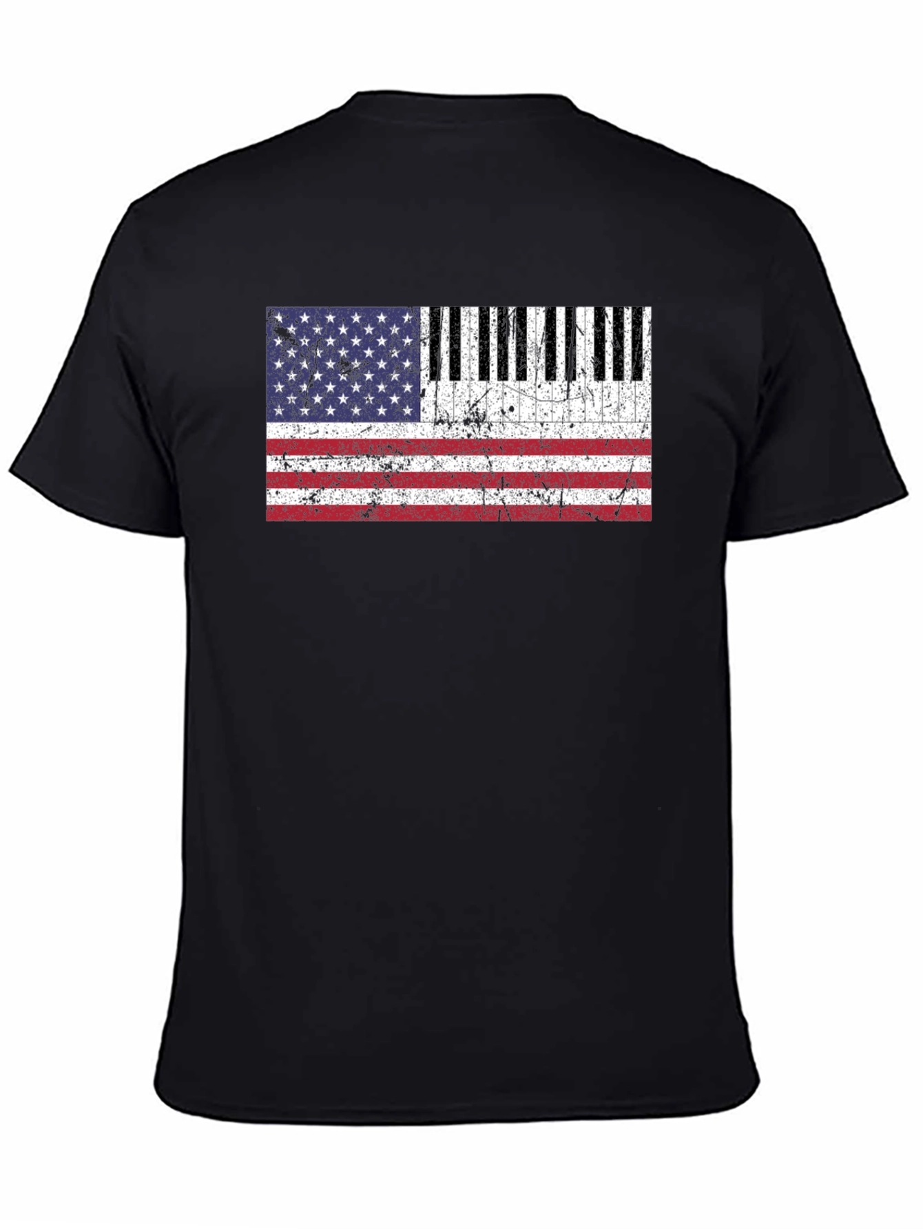 Black Piano Keys American Flag Graphic T-Shirt view 4