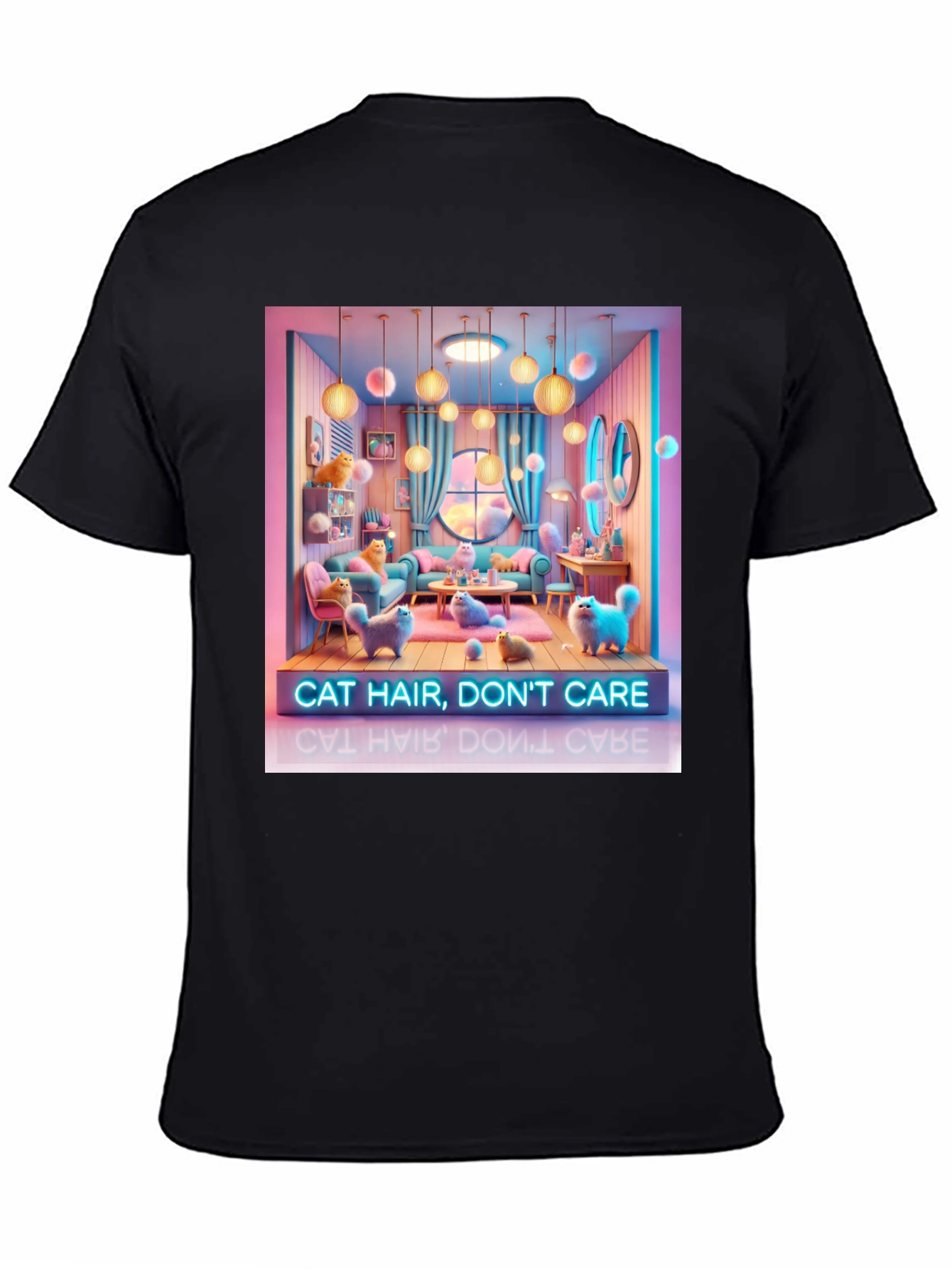 Black Cat Hair Don't Care Graphic Tee - Unisex view 4