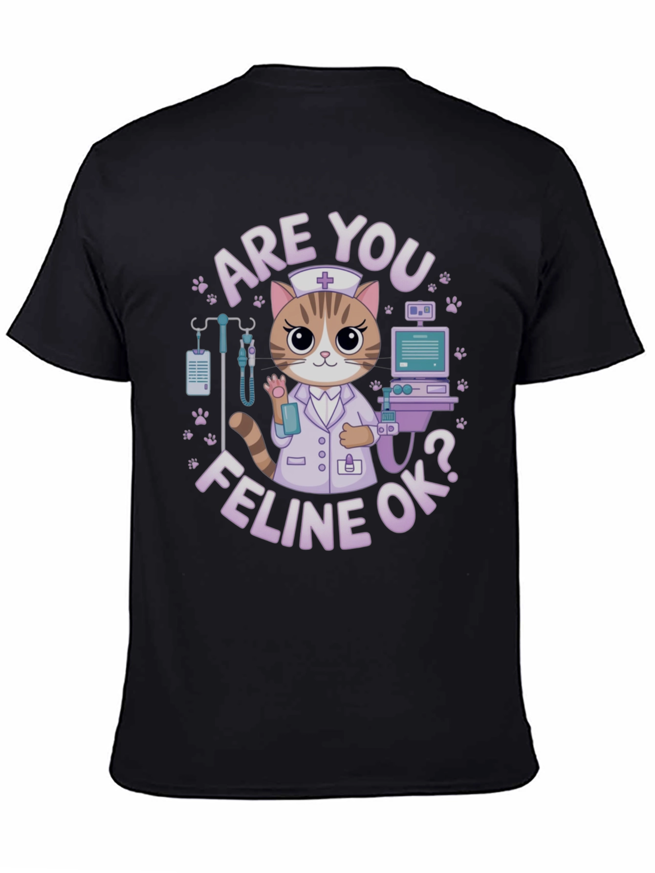 Black Are You Feline Ok? T-Shirt view 4