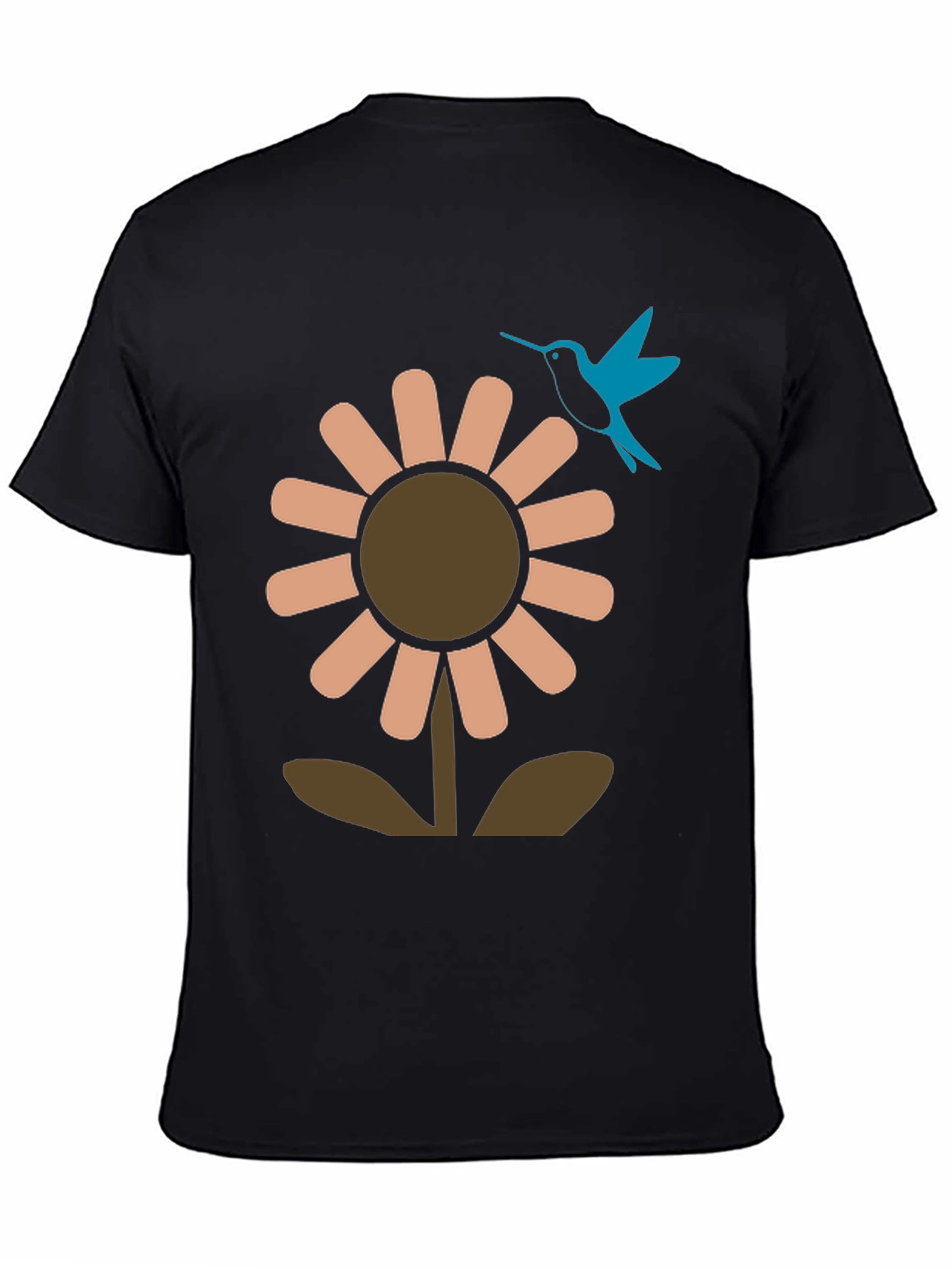 Black Black Graphic Tee: Flower & Hummingbird Design view 4