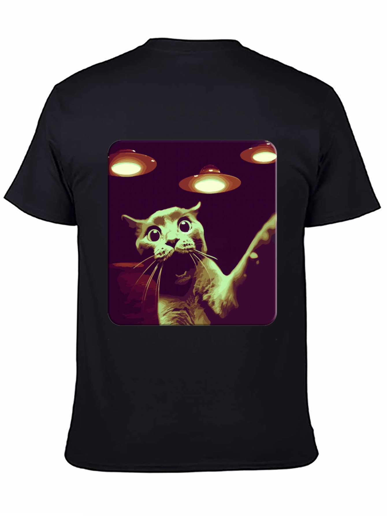 Black Alien Cat Abduction Graphic Tee - Black view 4