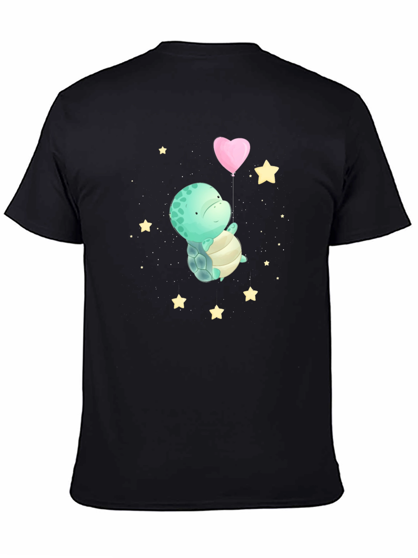 Black Cute Turtle Heart Balloon Graphic T-Shirt view 4