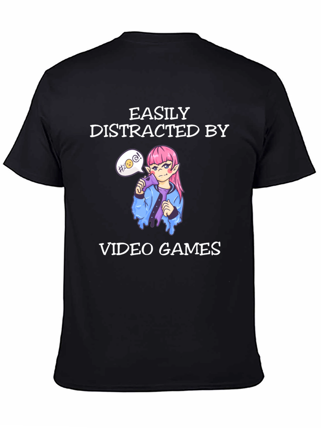 Black Easily Distracted by Video Games Black T-Shirt view 4