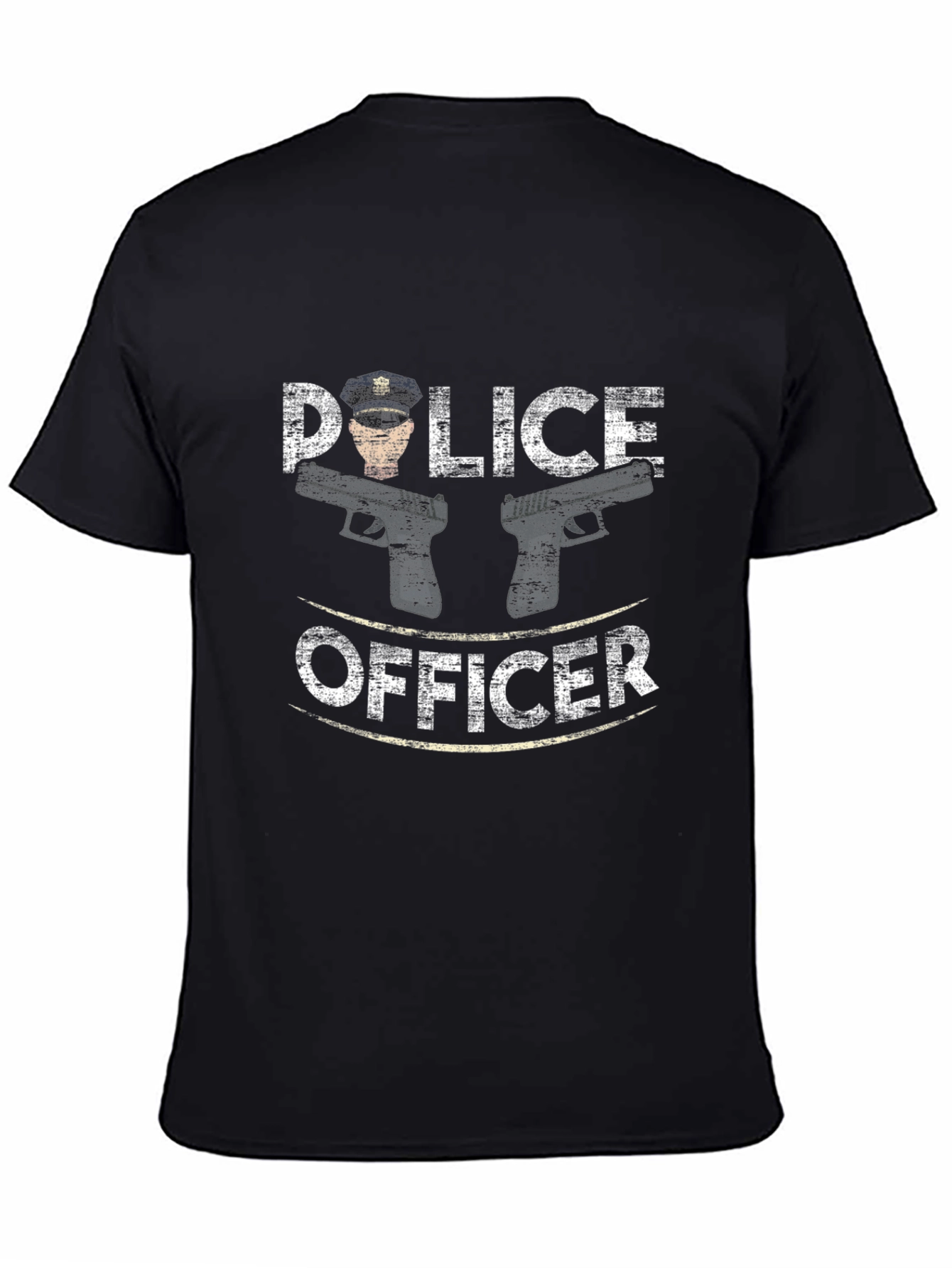 Police Officer Graphic Tee - Black Cotton T-Shirt - 4