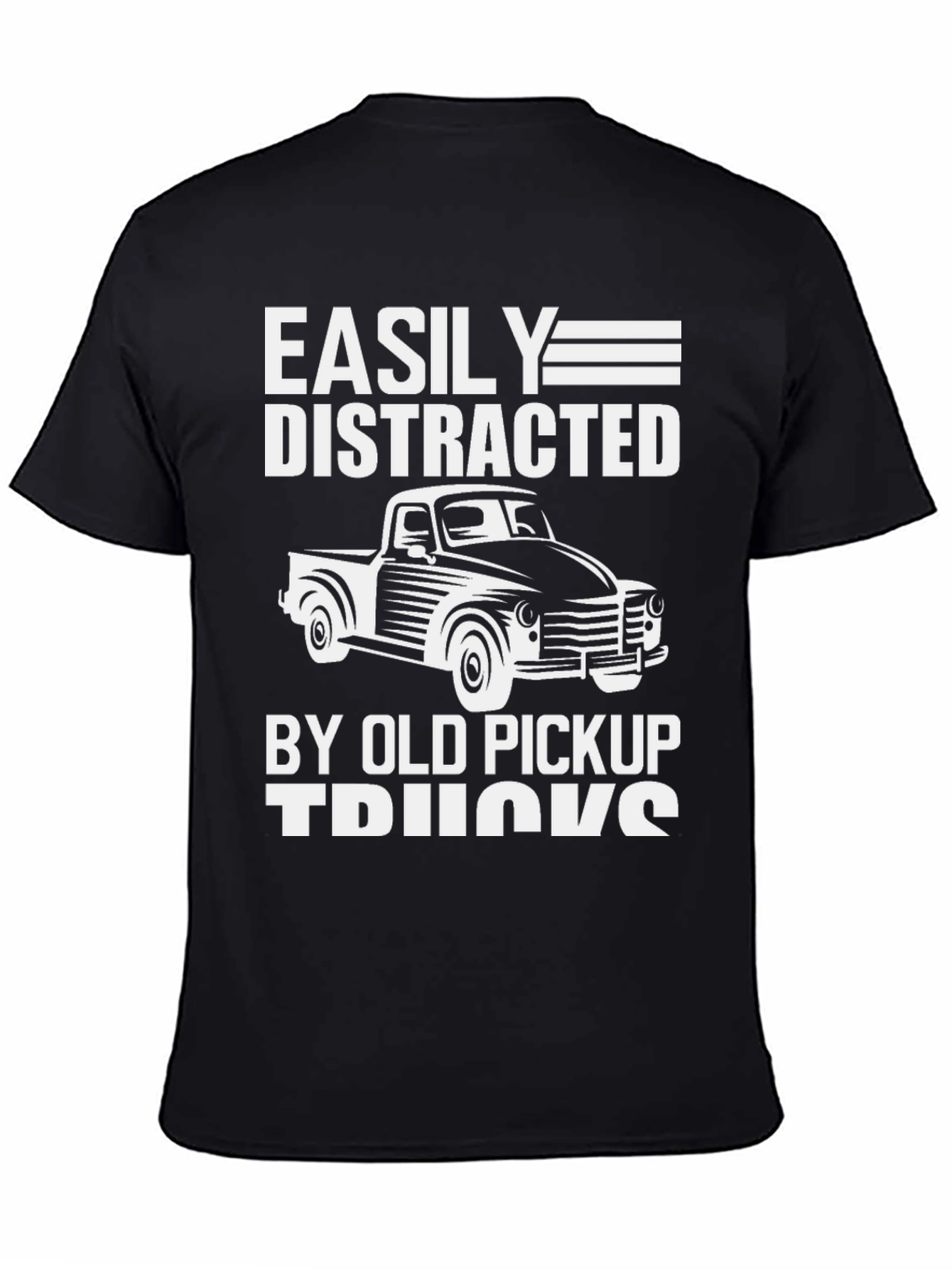 Black Easily Distracted Old Pickup Trucks T-Shirt view 4