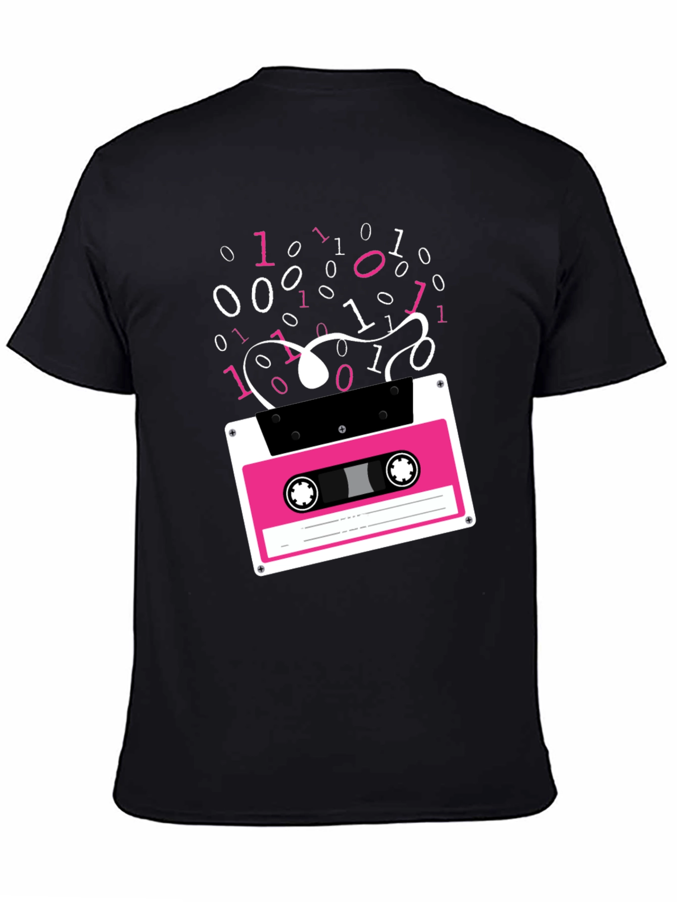 Black Retro Cassette Tape Binary Code Graphic Tee view 4