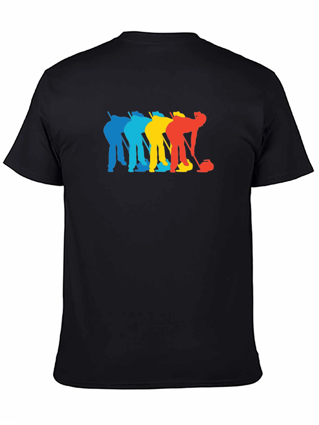 Black Colorful Curling T-Shirt, Sports Tee, Novelty Shirt view 4