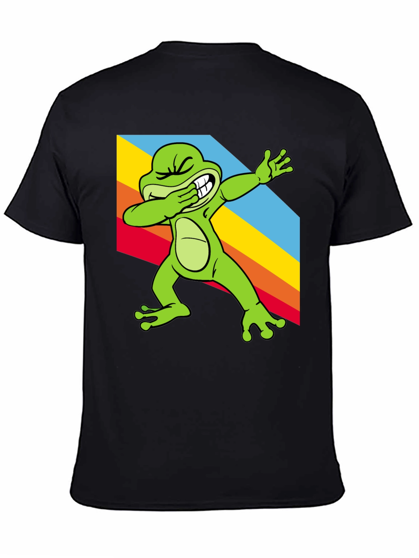 Black Dabbing Frog Tee - Rainbow Dab Cool Graphic T-Shirt view 4