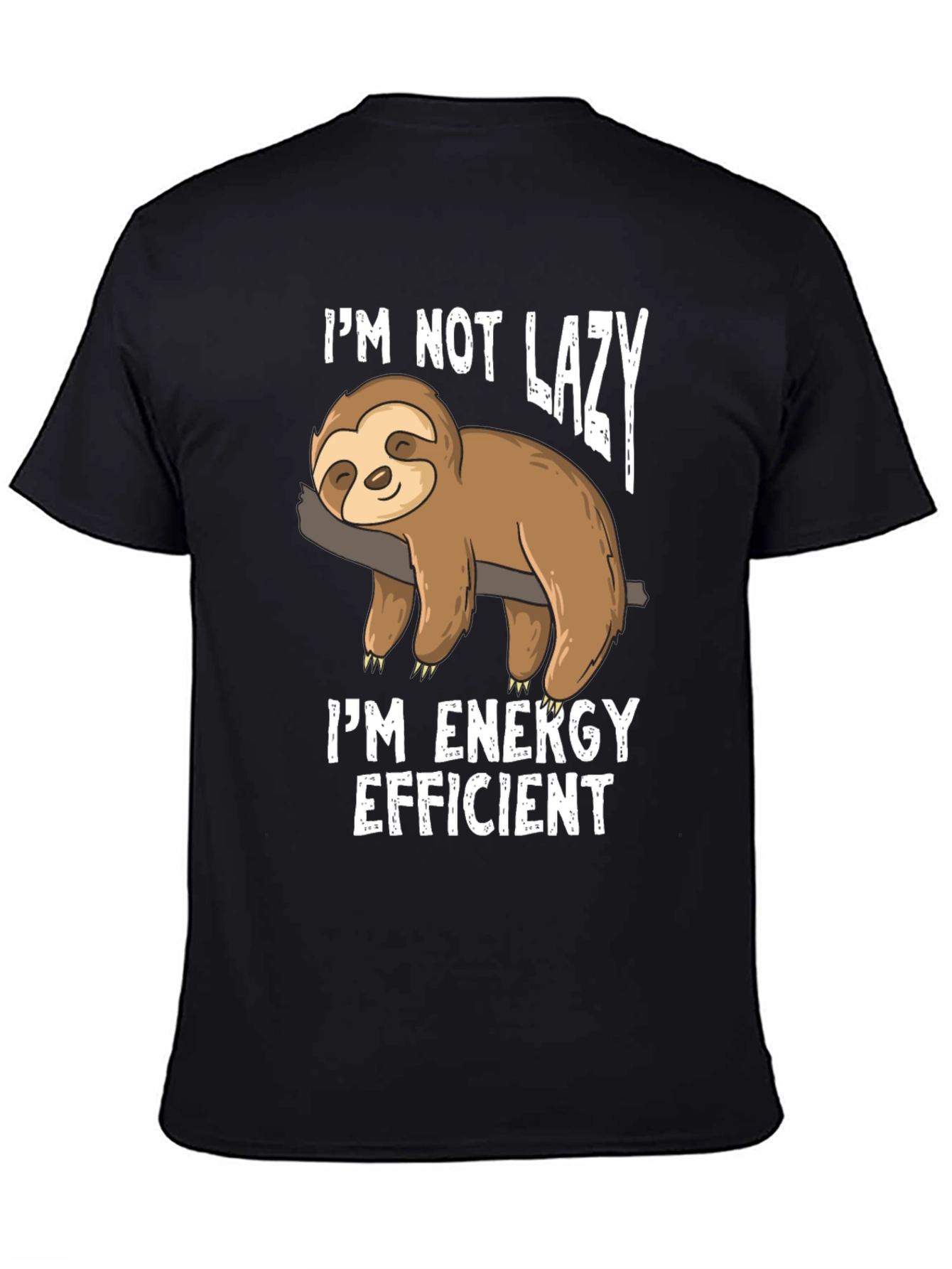 Black Funny Sloth Energy Efficient Graphic T-Shirt view 4