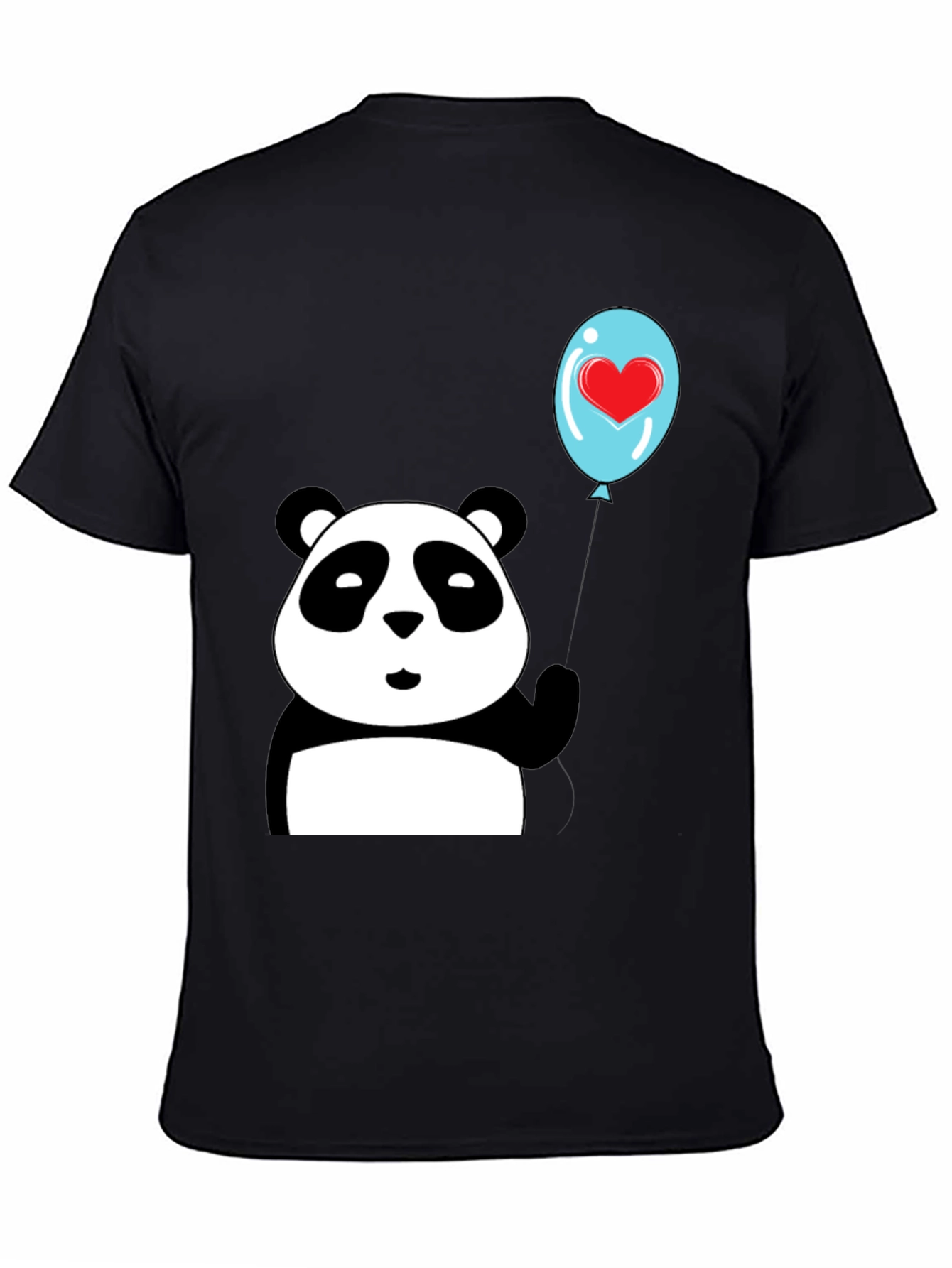Black Cute Panda with Heart Balloon Graphic Tee view 4
