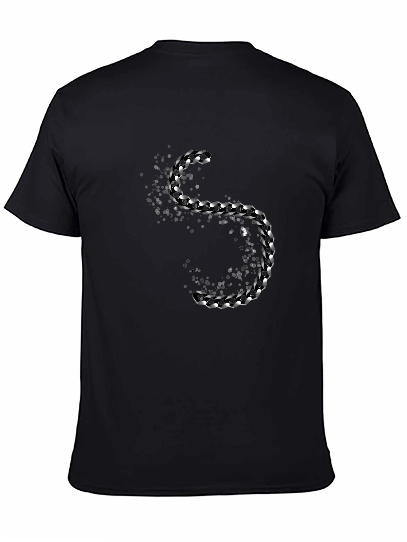 Black Stylish Black T-Shirt with Silver Chain Design view 4
