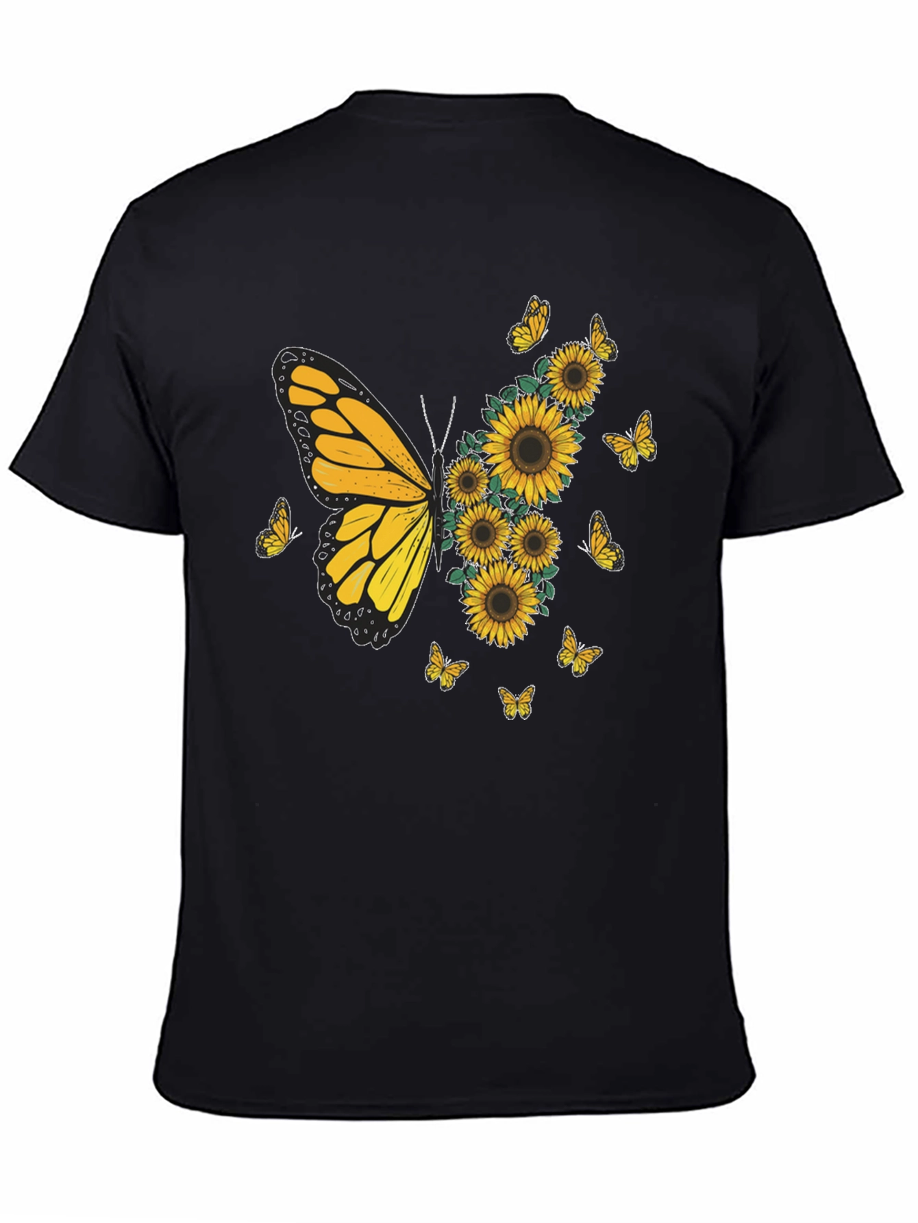 Black Butterfly Sunflower Graphic Tee - Black view 4