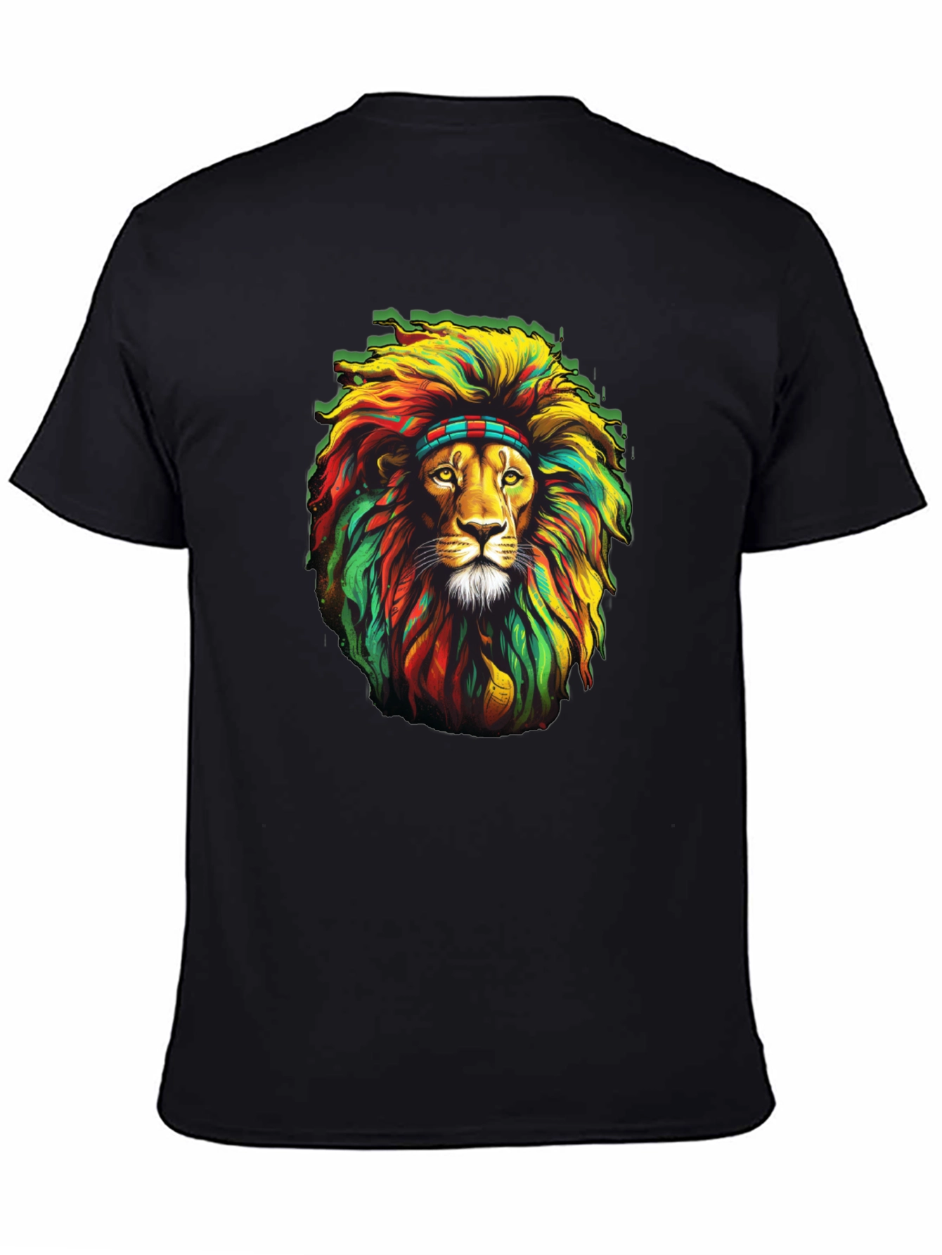 Black Rasta Lion Graphic T-Shirt - Black view 4