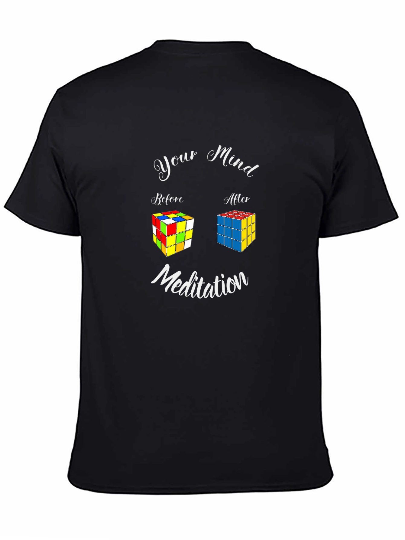 Black Mind Meditation Rubik's Cube Black T-Shirt view 4