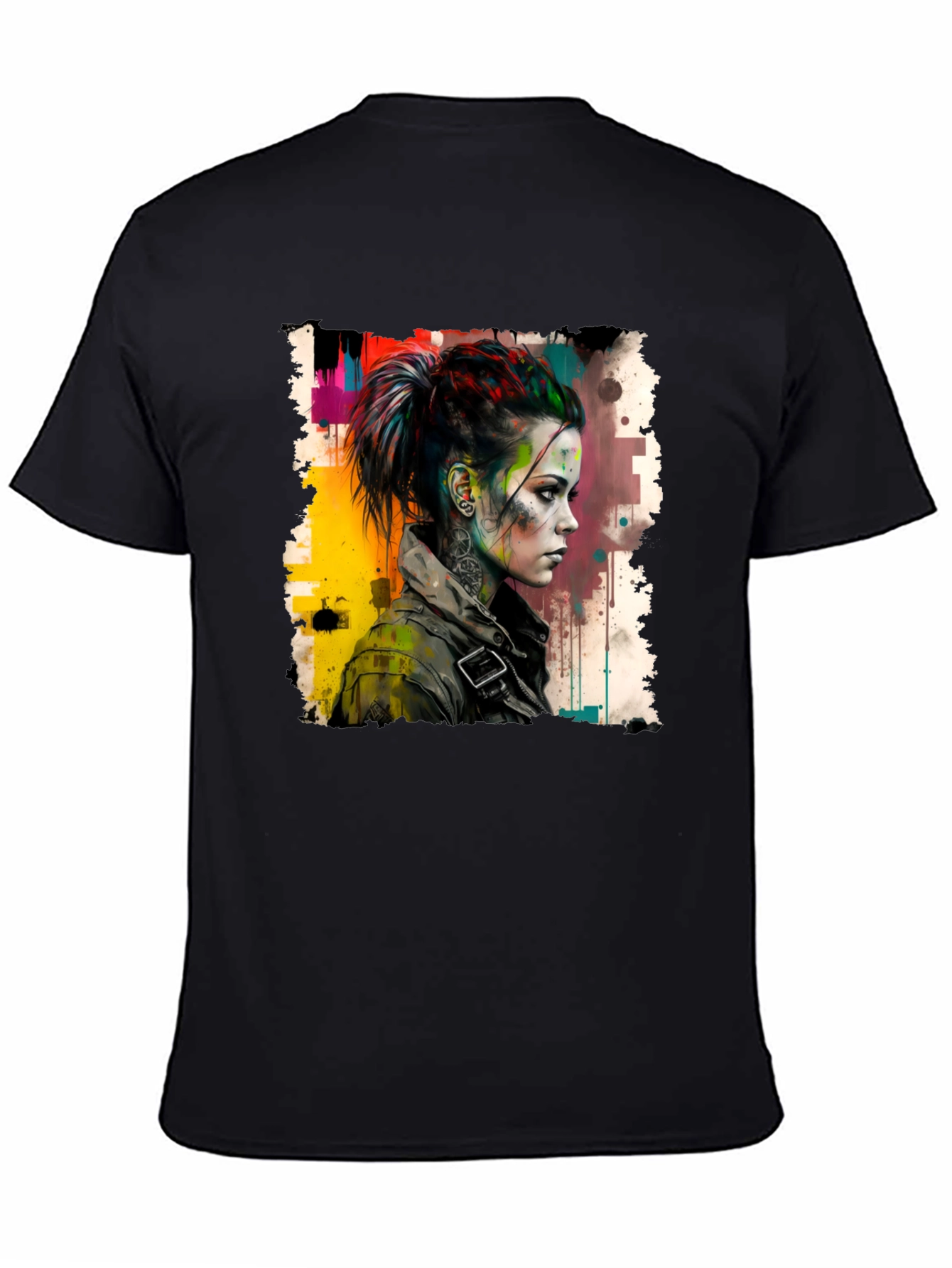 Black Edgy Watercolor Woman Graphic Tee view 4