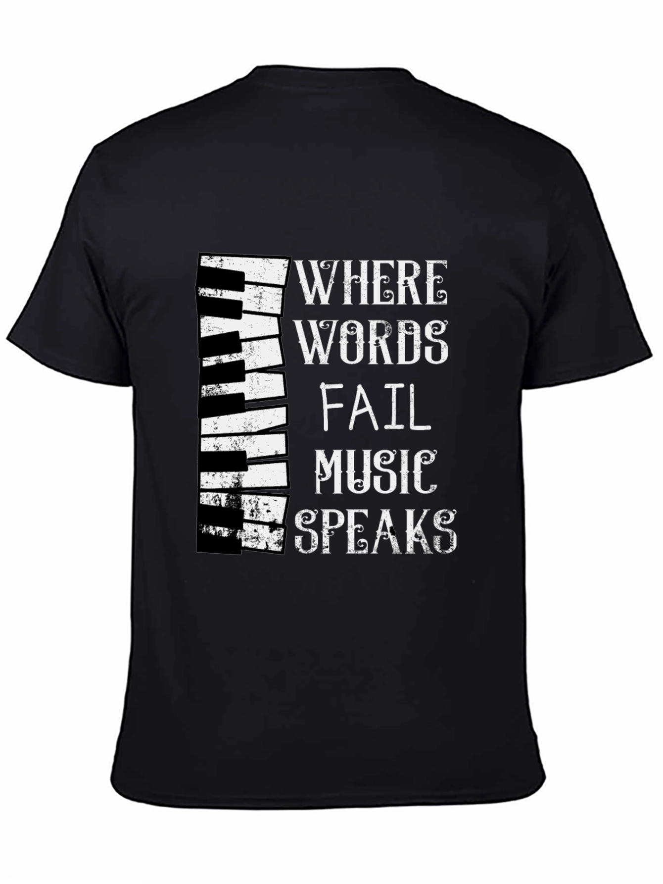 Black Music Speaks T-Shirt - Piano Keyboard Design view 4