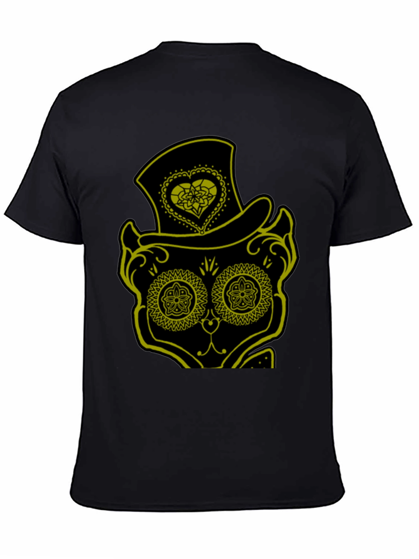 Black Sugar Skull Cat Tee - Men's Black T-Shirt view 4