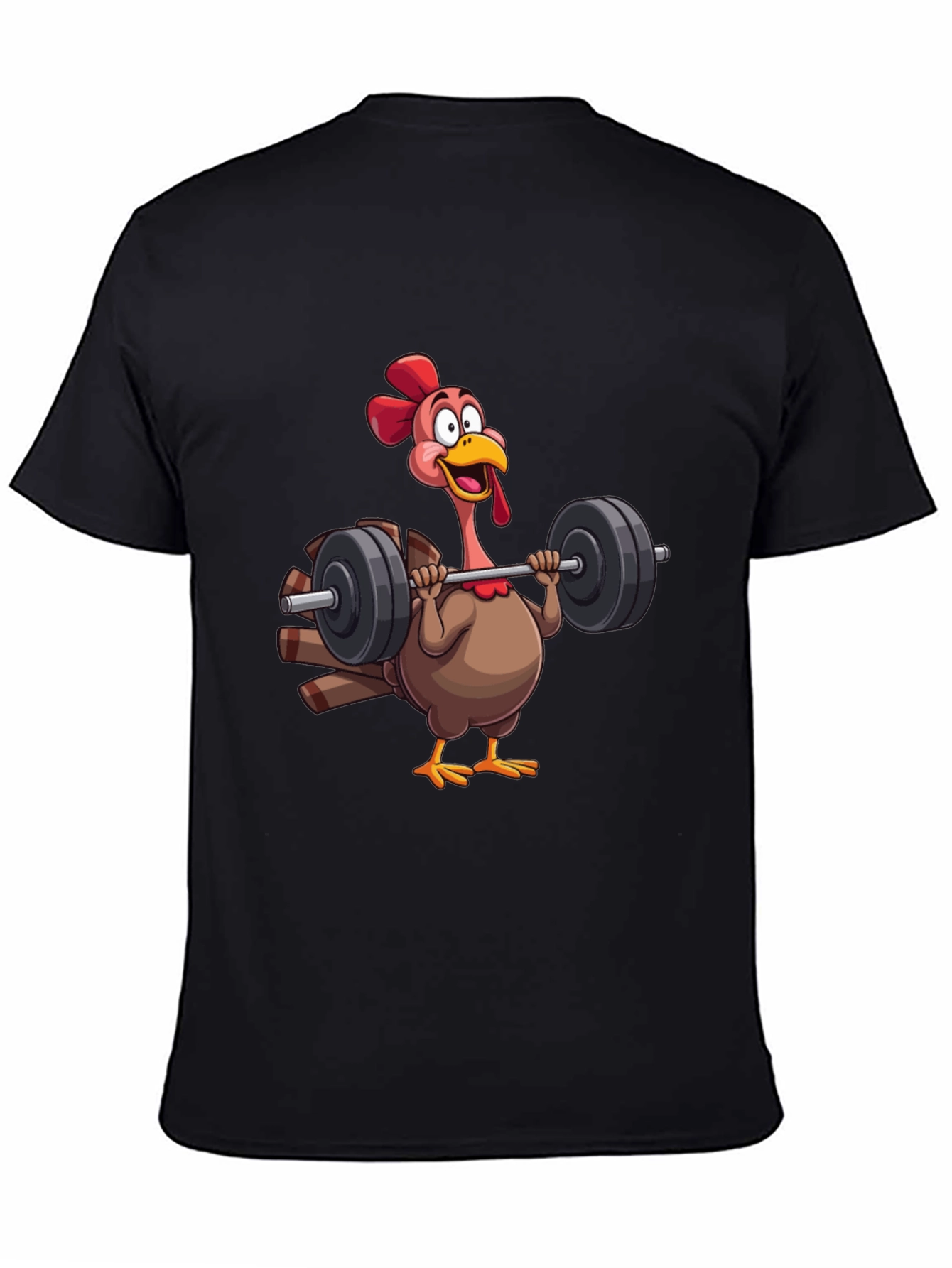 Black Funny Turkey Lifting Weights Black T-Shirt view 4