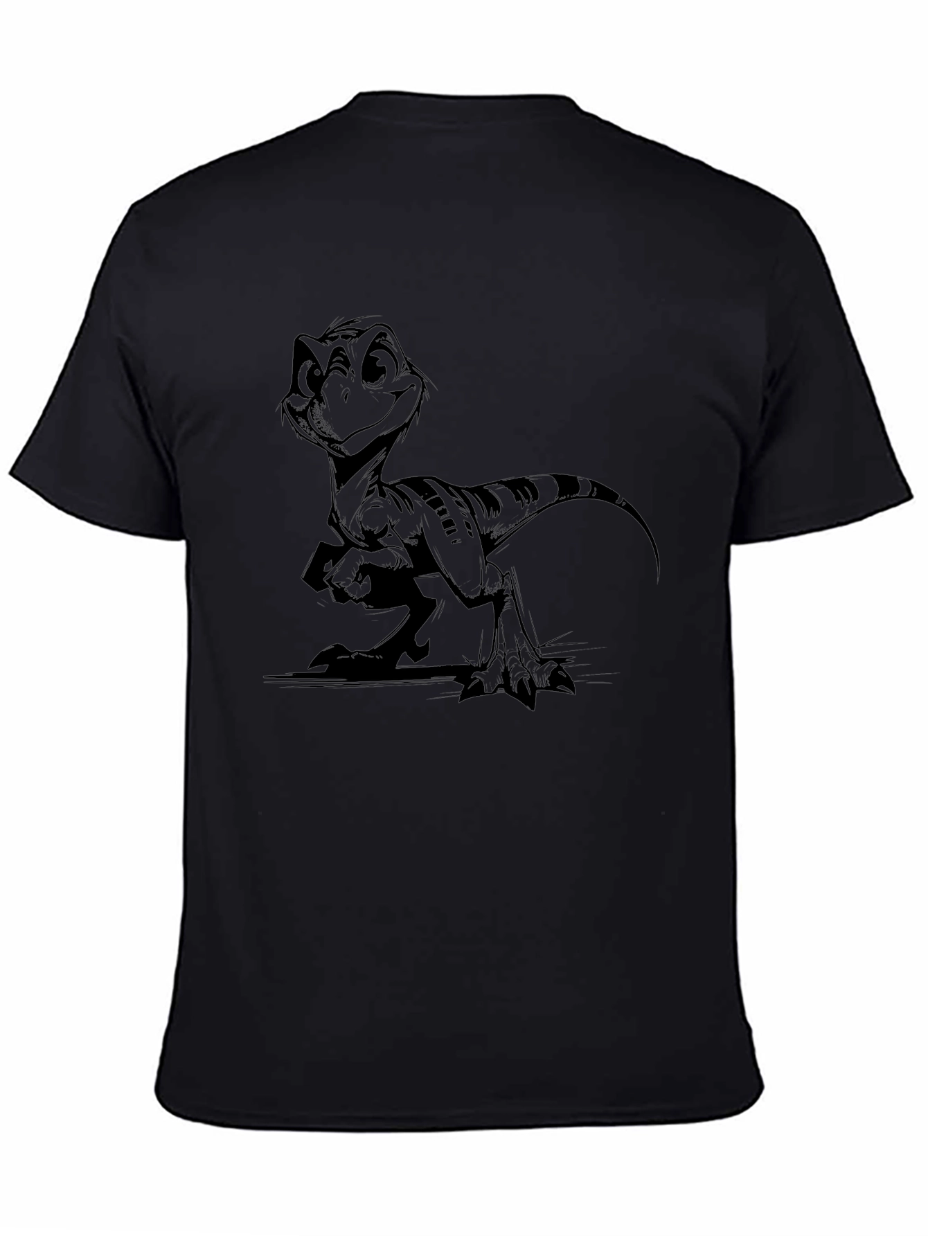 Black Cartoon Dinosaur Black T-Shirt view 4