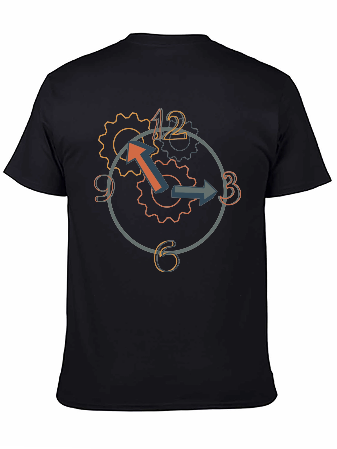 Black Time Traveler T-Shirt: Clock Gears Design view 4