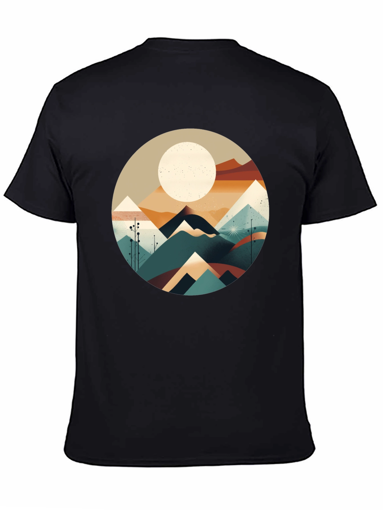 Black Geometric Mountain & Moon Graphic Tee - Black view 4