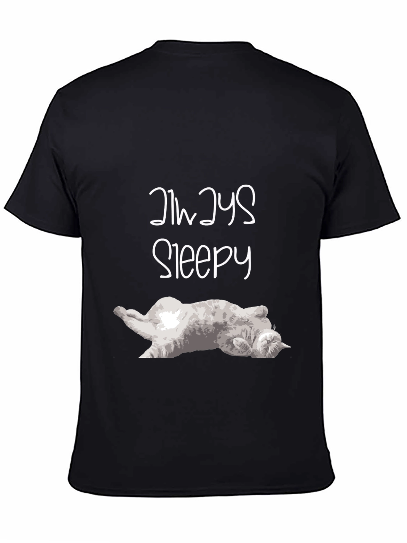 Black Always Sleepy Cat T-Shirt - Men's Black Tee view 4