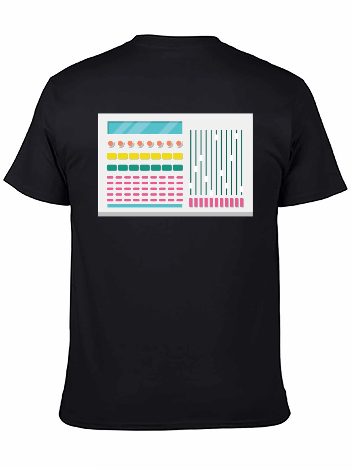 Black Synthesizer Graphic Tee - Retro Electronic Music Shirt view 4
