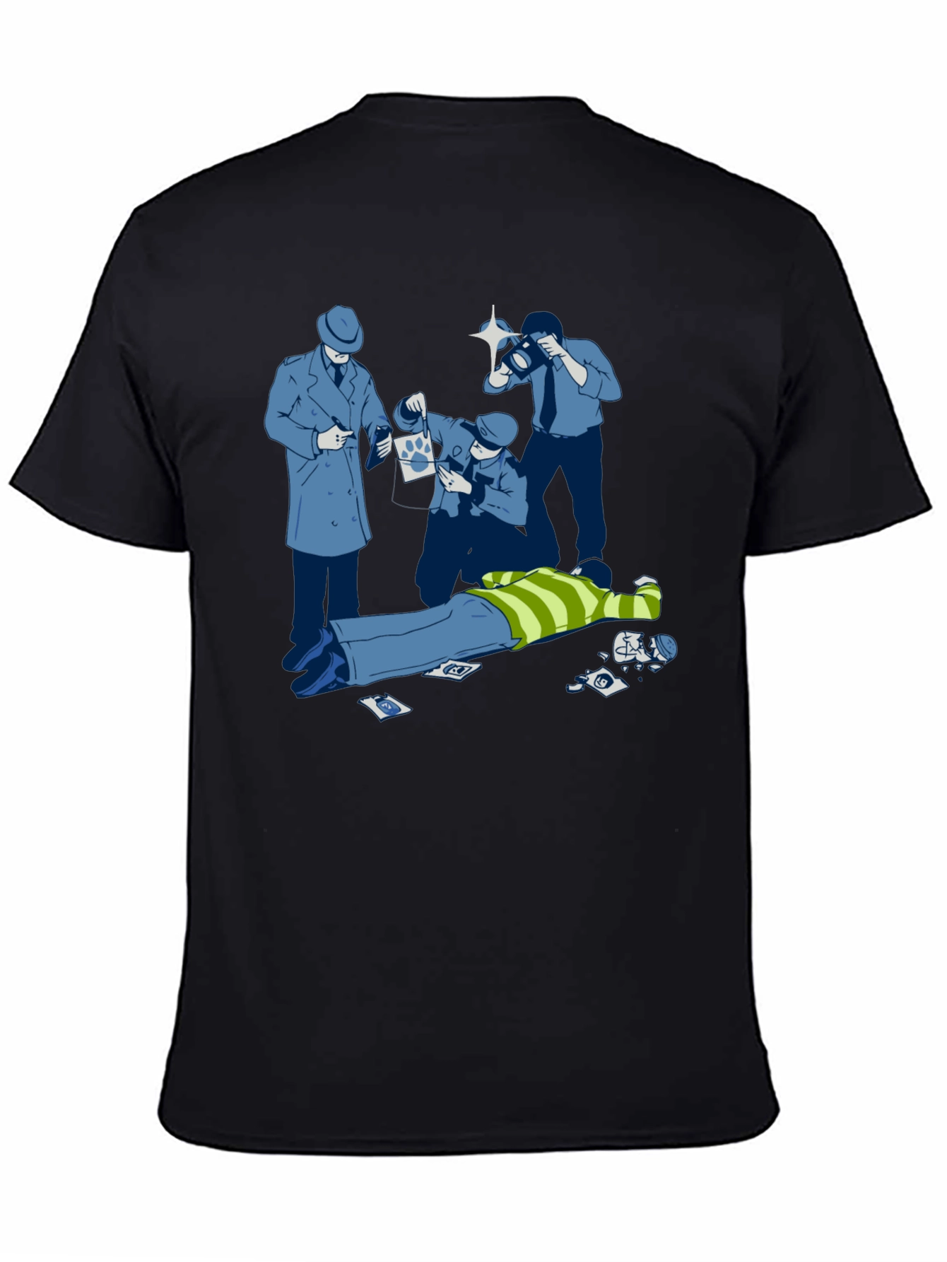 Black Cartoon Crime Scene Black T-Shirt view 4