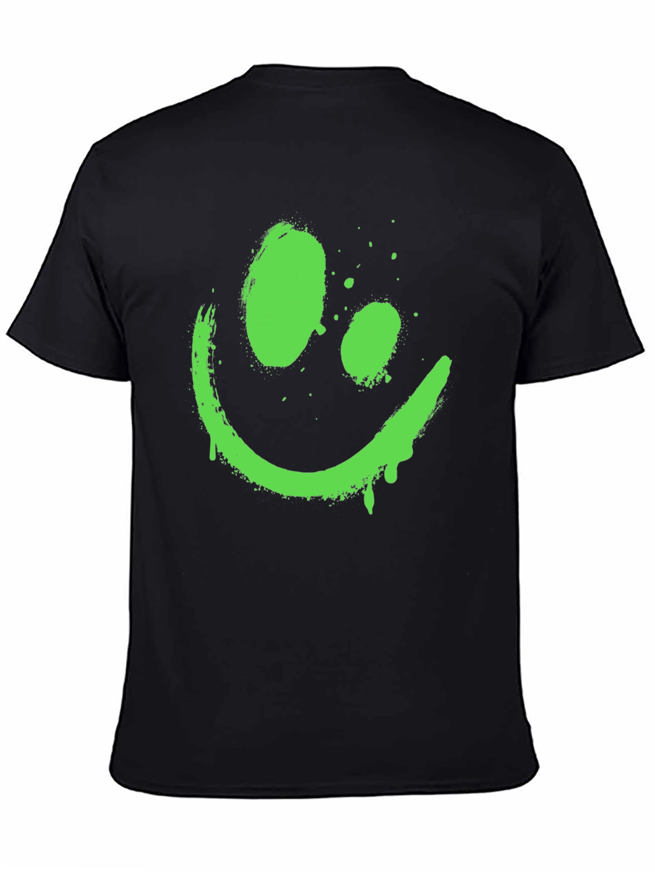Black Neon Green Smiley Face Graphic Black T-Shirt view 4